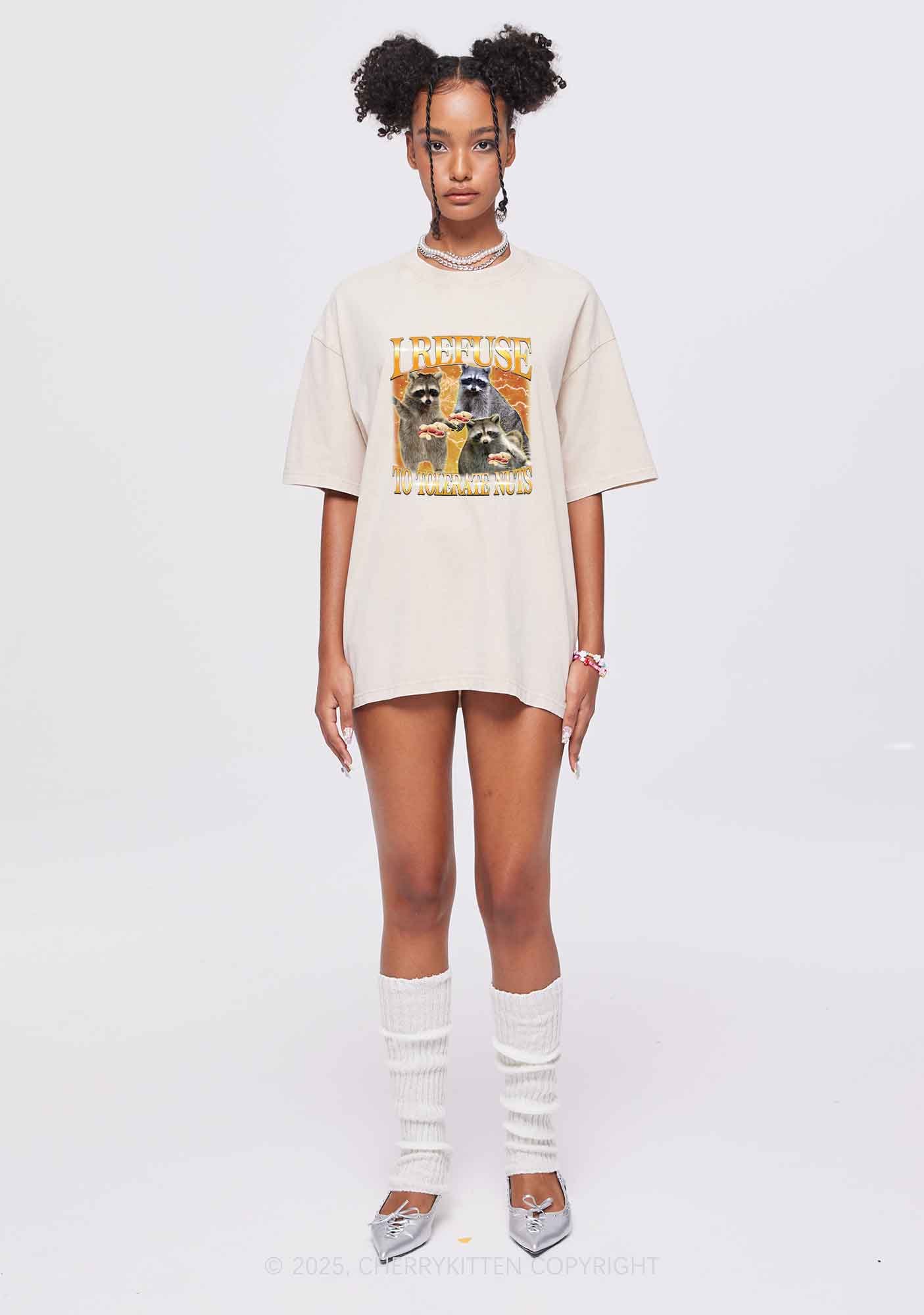 Retro Raccoon Nuts Y2K Shirts Washed Tee Cherrykitten