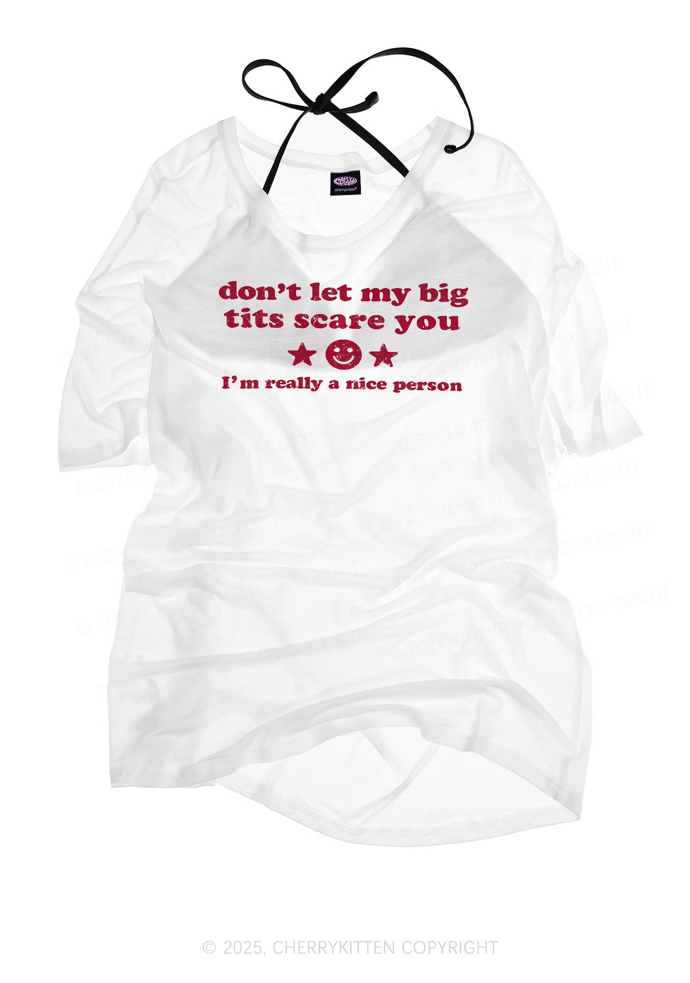 Don't Let My Big Txts Scare You Y2K Sheer Boyfriend Tee Cherrykitten