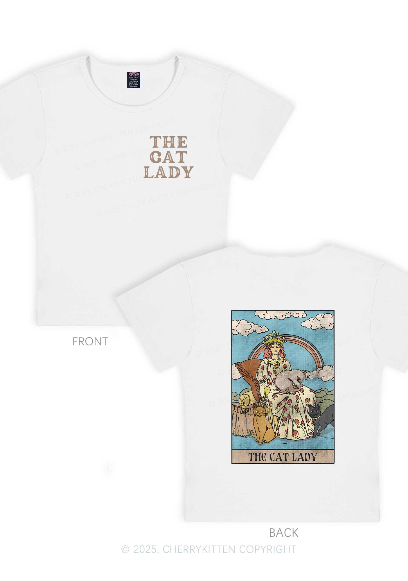 The Cat Lady Two Sides Y2K Baby Tee Cherrykitten