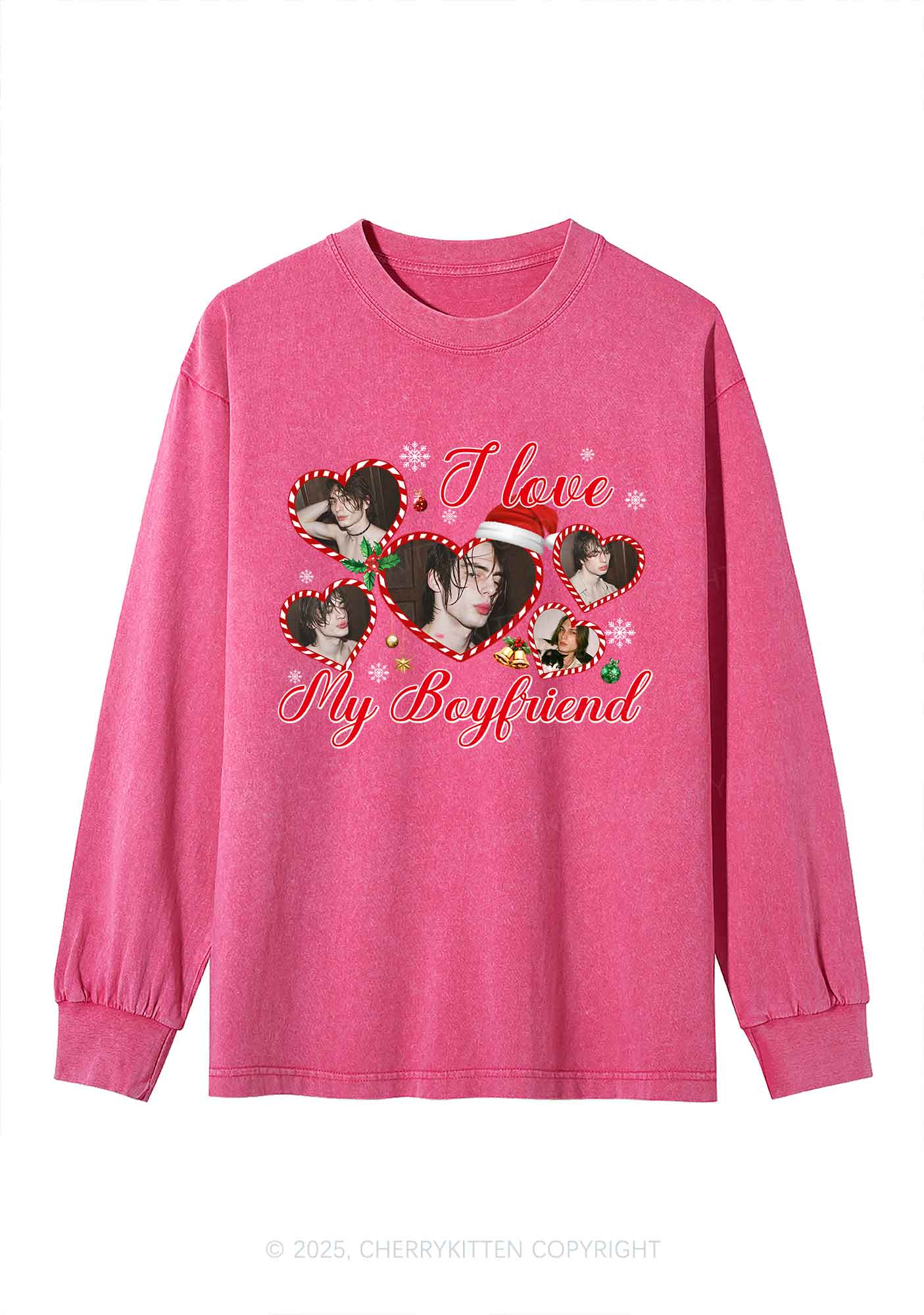 Custom Christmas I Love My GF Y2K Washed Long Sleeves Cherrykitten