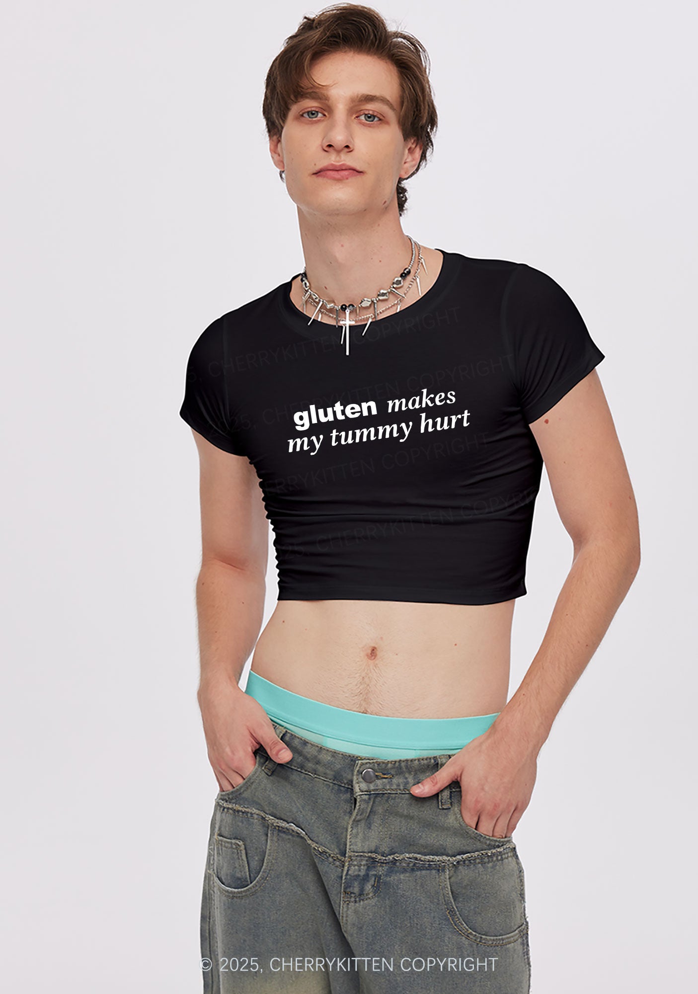 Gluten Makes Tummy Hurt Y2K Baby Tee Cherrykitten