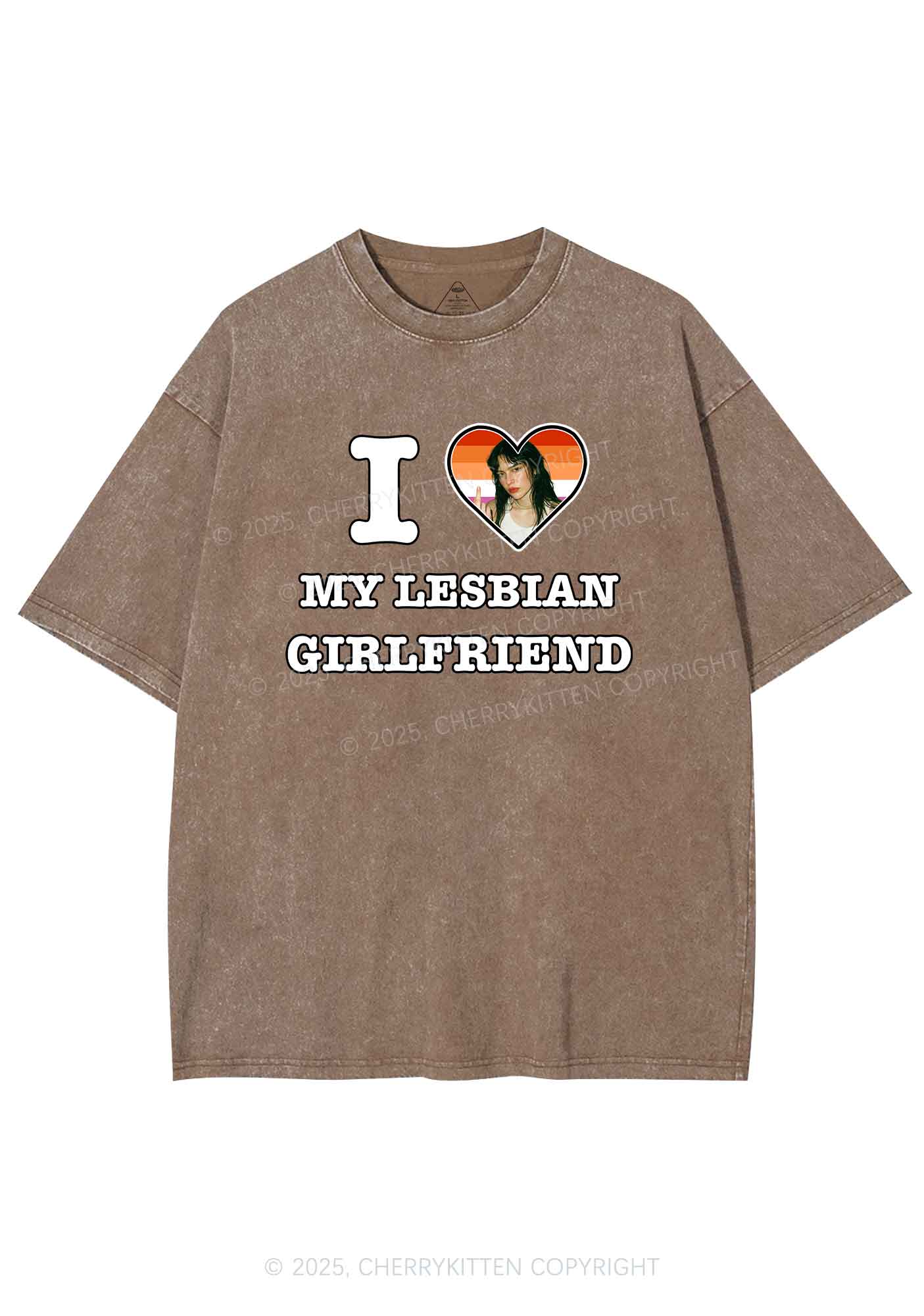 Custom My Lesbian GF Pride Y2K Shirts Washed Tee Cherrykitten
