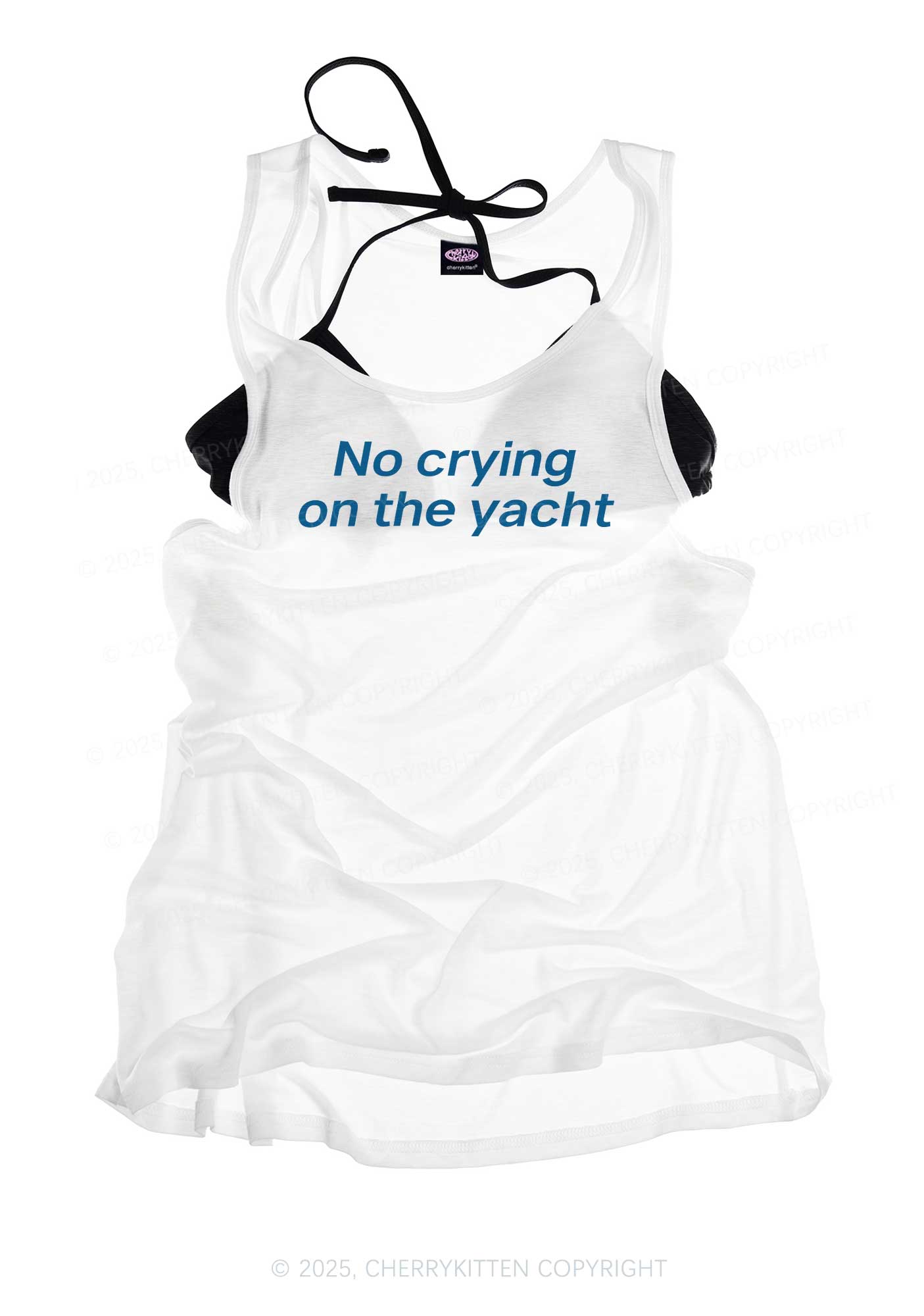 No Crying On Yacht Y2K Sheer Boyfriend Tank Cherrykitten