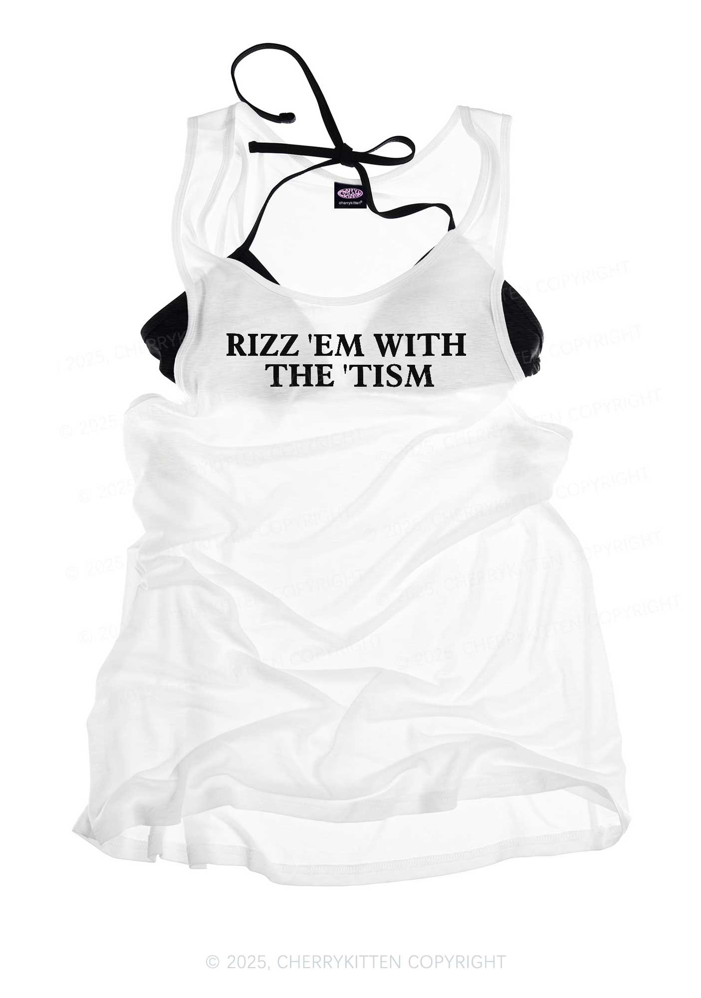 Rizz With Tism Y2K Sheer Boyfriend Tank Cherrykitten