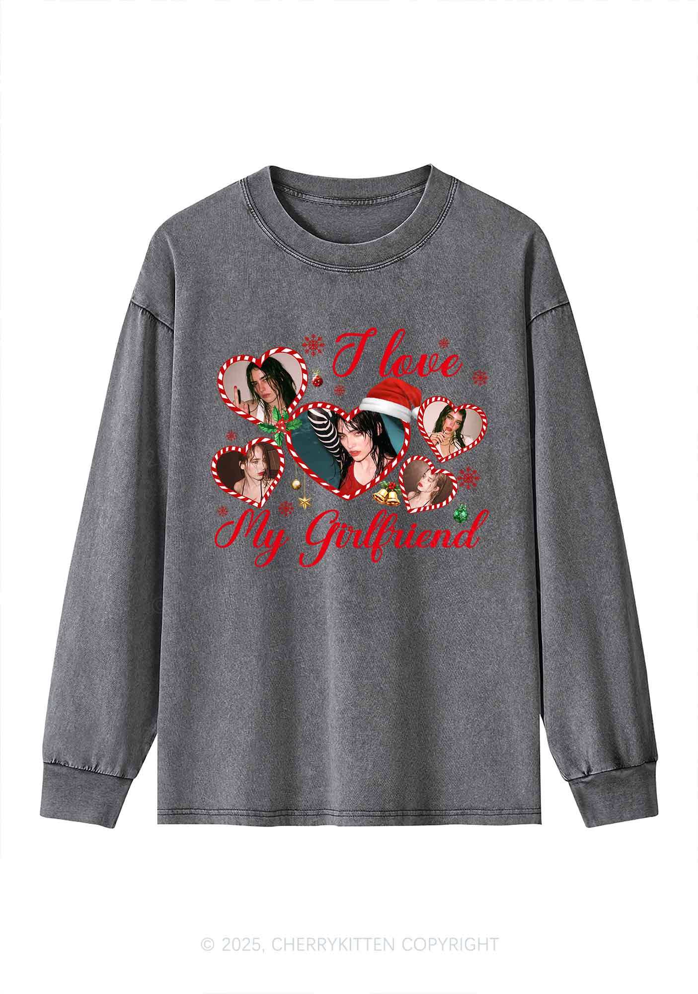 Custom Christmas I Love My GF Y2K Washed Long Sleeves Cherrykitten