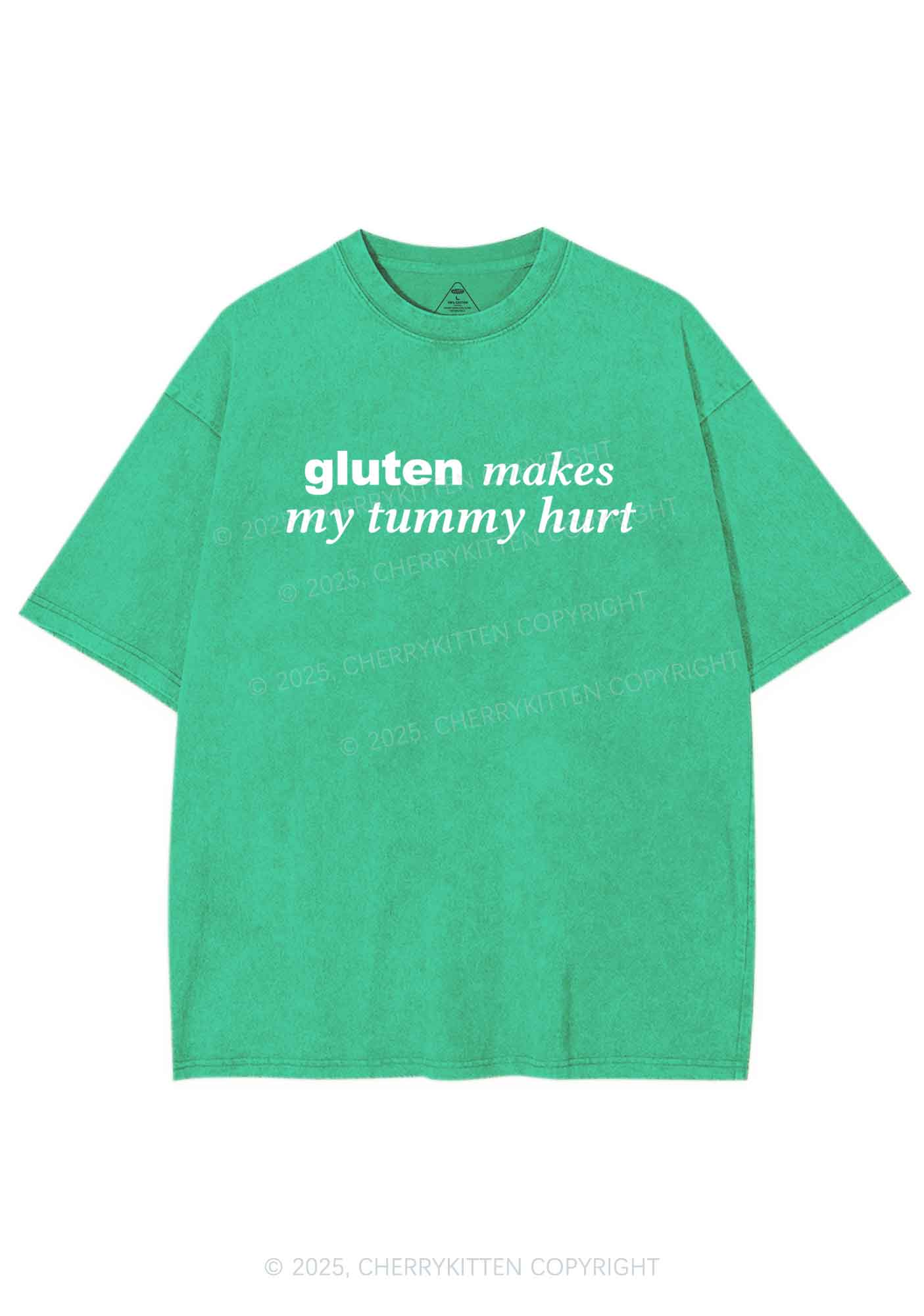 Gluten Makes Tummy Hurt Y2K Shirts Washed Tee Cherrykitten