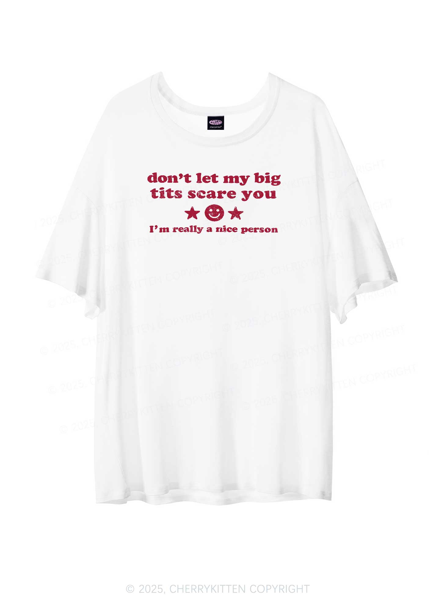 Don't Let My Big Txts Scare You Y2K Sheer Boyfriend Tee Cherrykitten