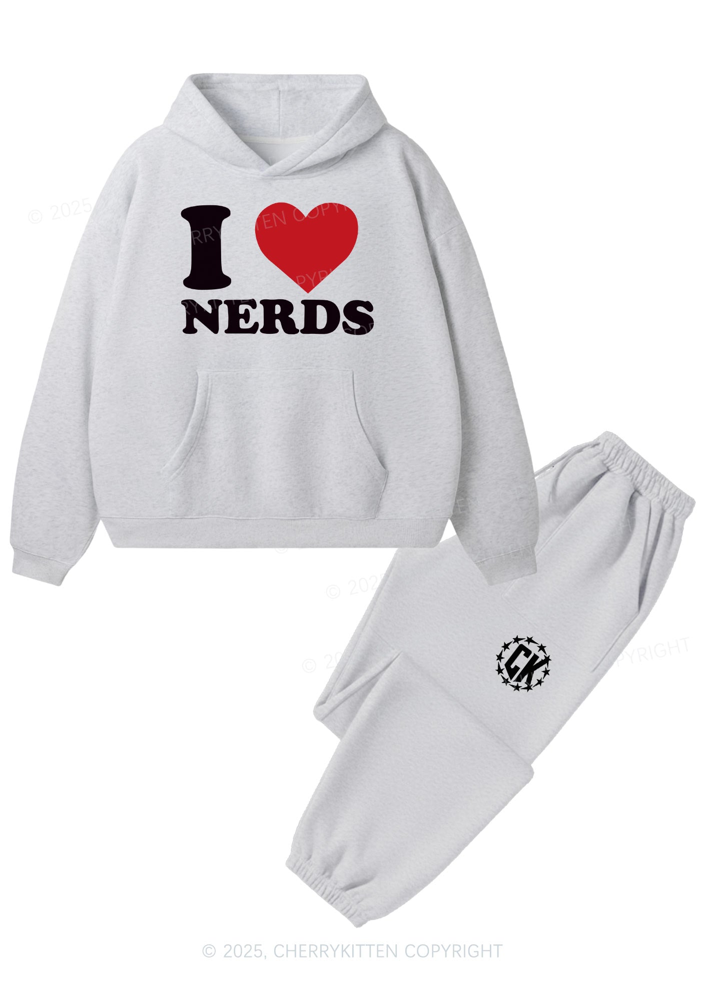 I Love Nerds Y2K Fleece Hoodie Set Cherrykitten