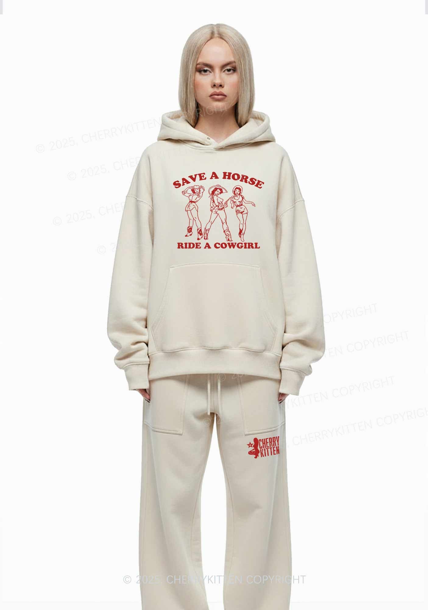 Ride A Cowgirl Y2K Fleece Hoodie Set Cherrykitten