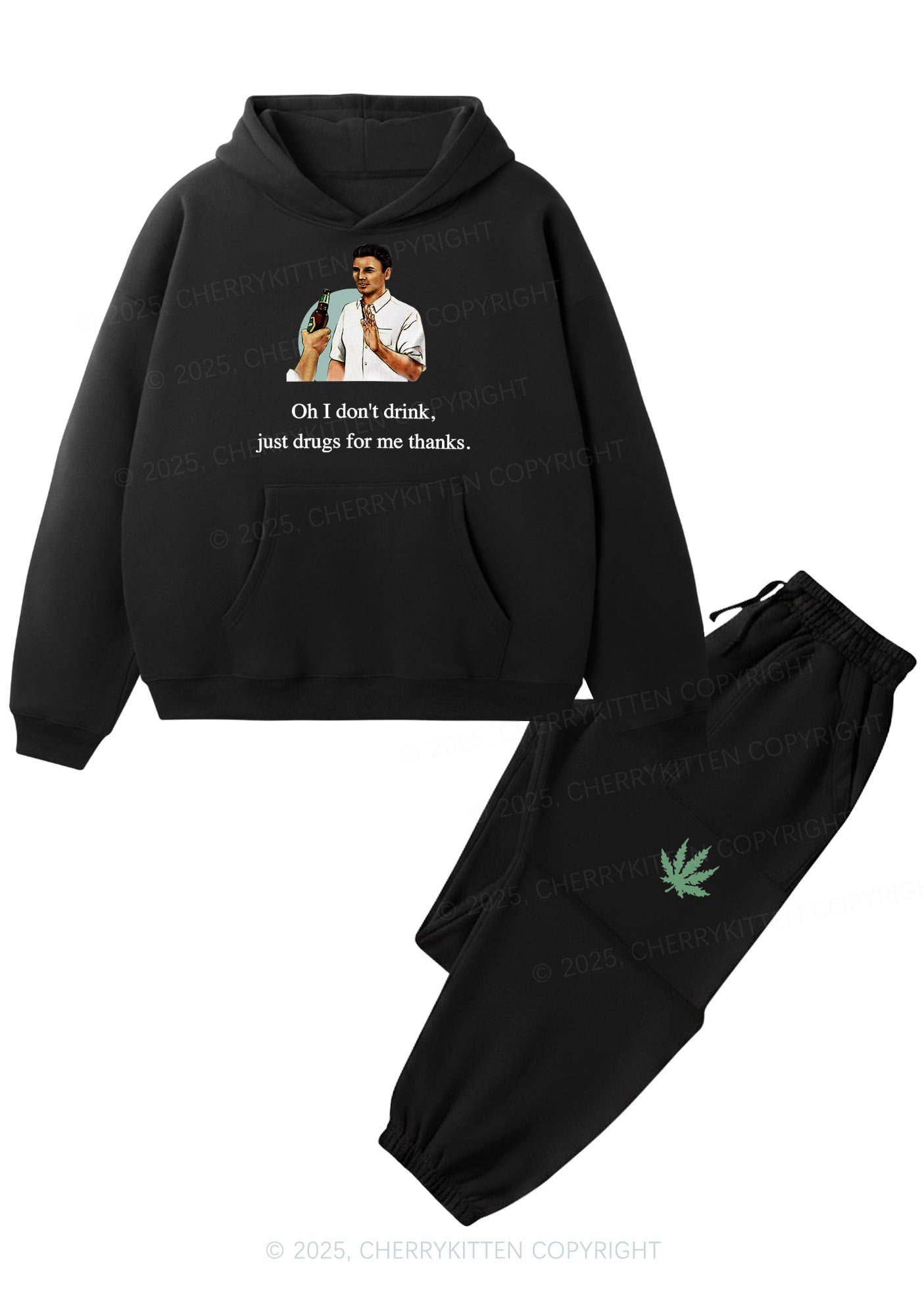 Oh I Dont Drink Y2K Fleece Hoodie Set Cherrykitten