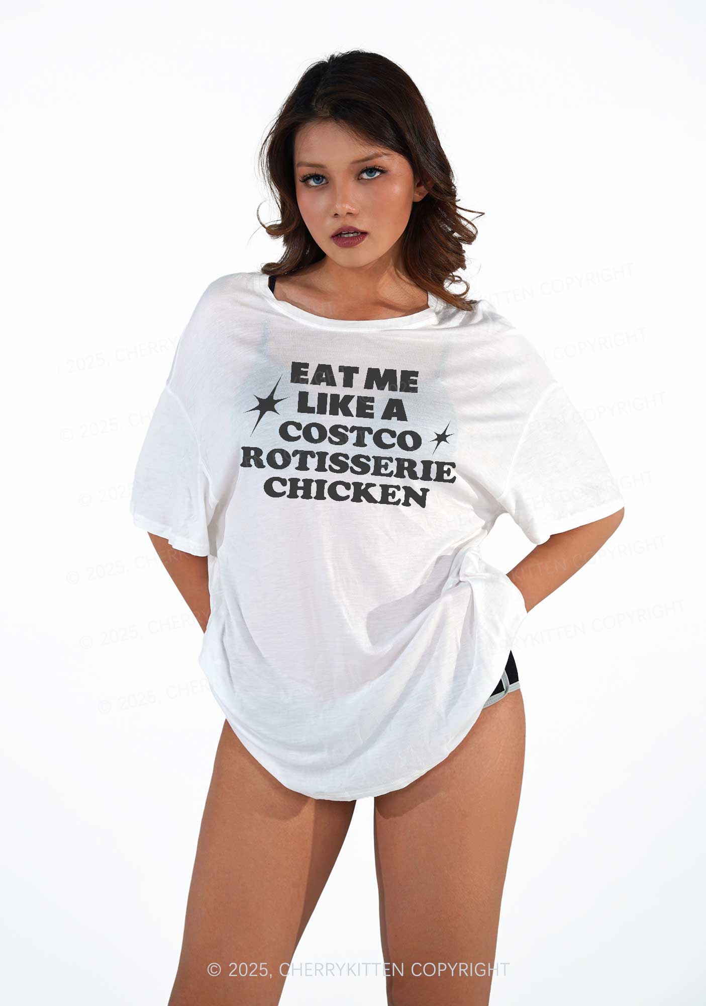 Eat Me Like Chicken Y2K Sheer Boyfriend Tee Cherrykitten