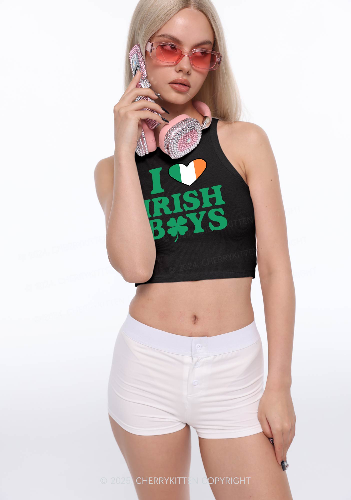 Irish Boy Shamrock St Patricks Y2K Crop Tank Top Cherrykitten