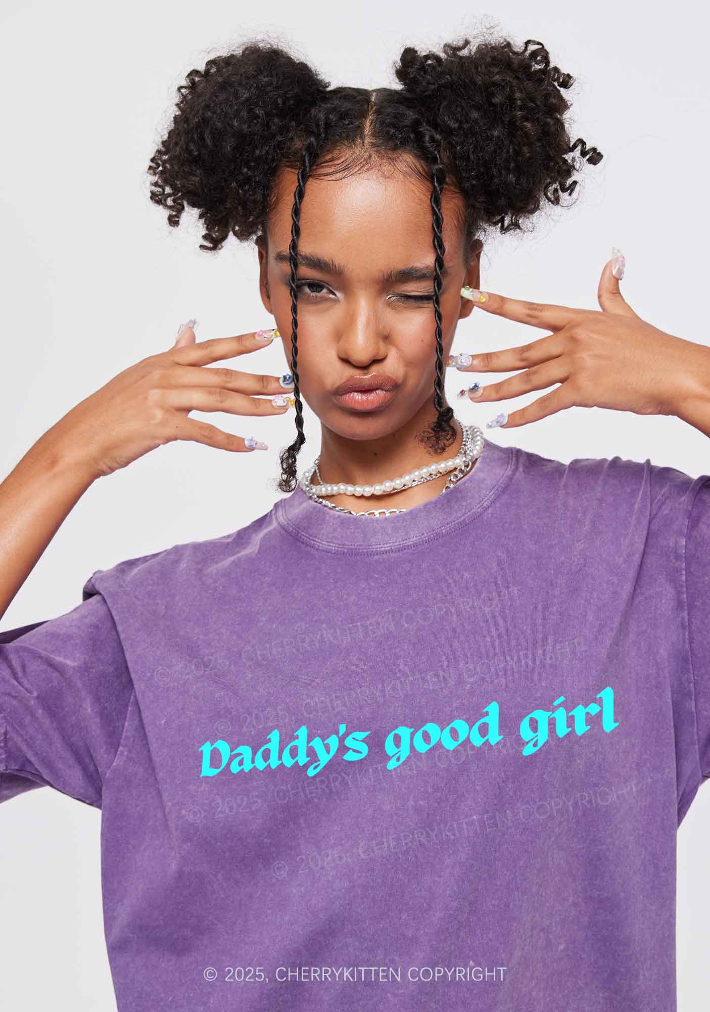 Daddys Good Girl Y2K Shirts Washed Tee Cherrykitten