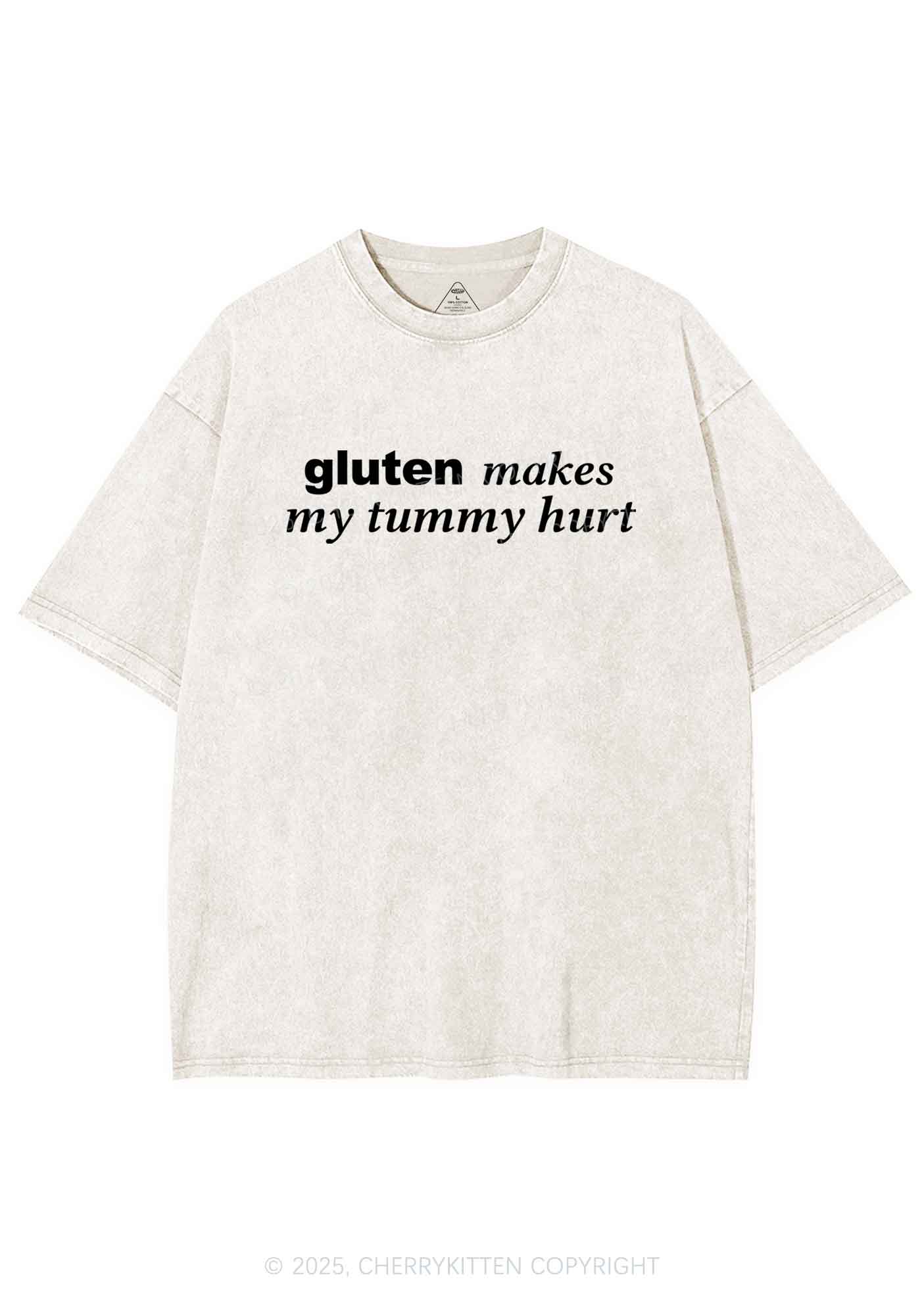 Gluten Makes Tummy Hurt Y2K Shirts Washed Tee Cherrykitten