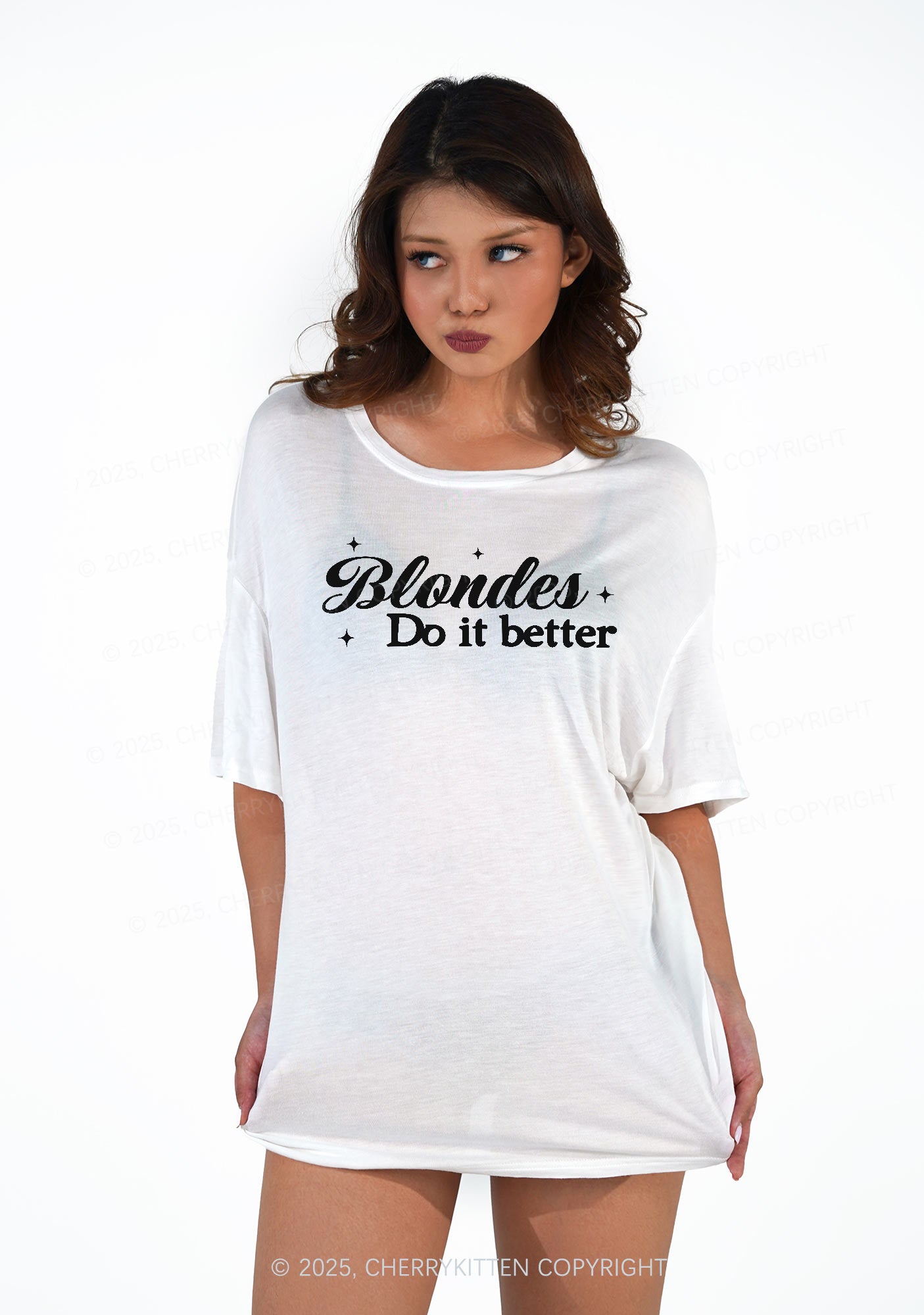 Blondes Do It Better Y2K Sheer Boyfriend Tee Cherrykitten