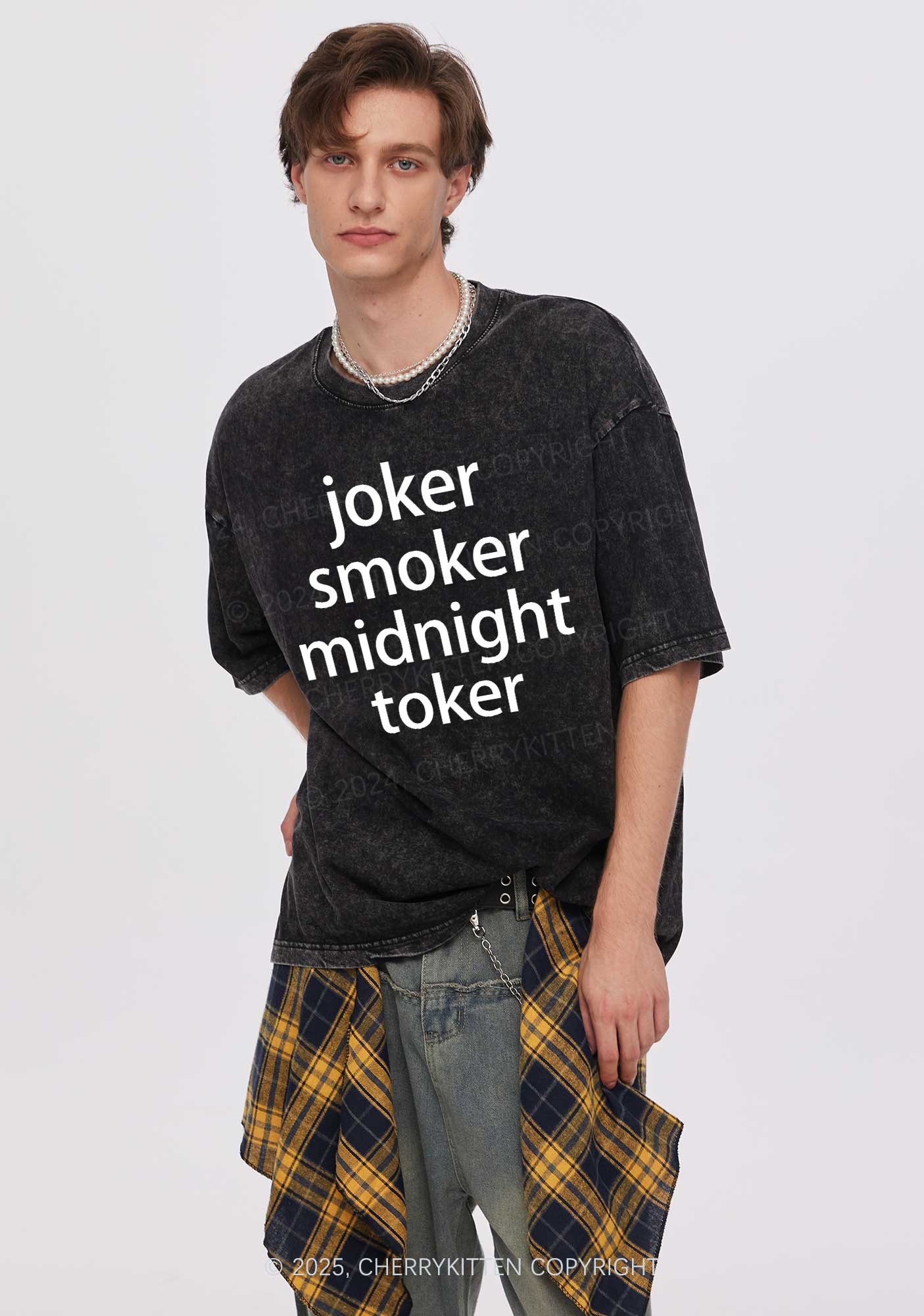 Joker Smoker Midnight Toker Y2K Shirts Washed Tee Cherrykitten