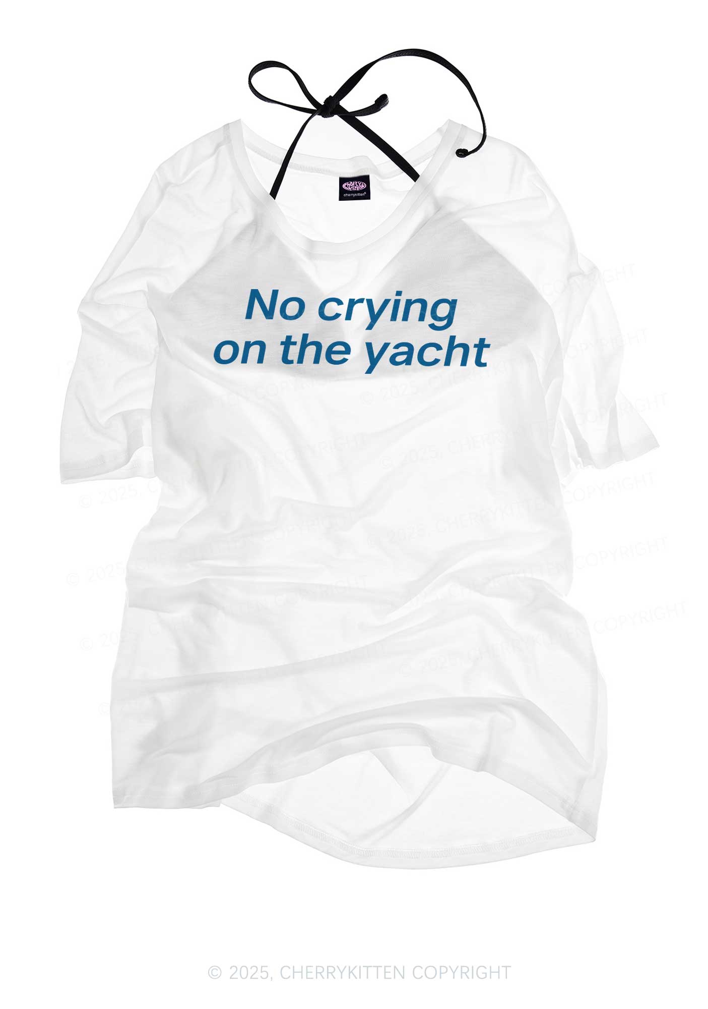 No Crying On Yacht Y2K Sheer Boyfriend Tee Cherrykitten