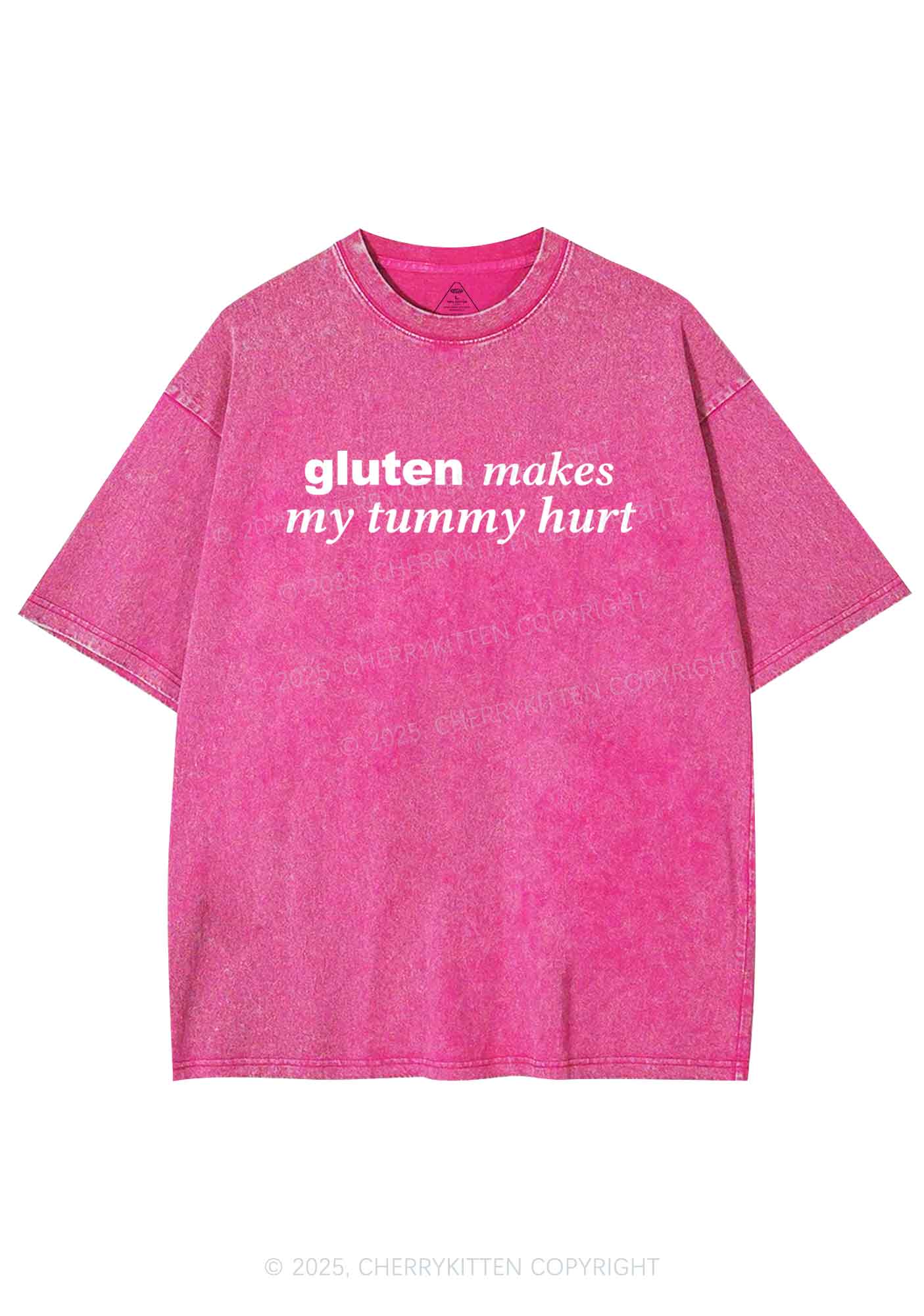 Gluten Makes Tummy Hurt Y2K Shirts Washed Tee Cherrykitten