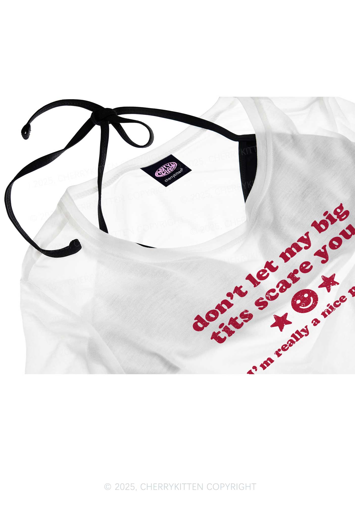 Don't Let My Big Txts Scare You Y2K Sheer Crop Tee Cherrykitten