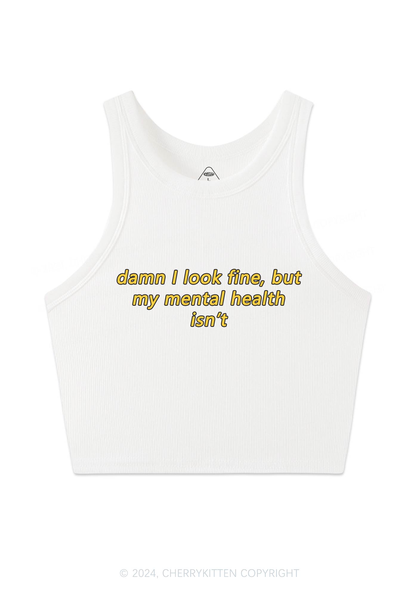 Mental Health Isn't Fine Y2K Crop Tank Top Cherrykitten