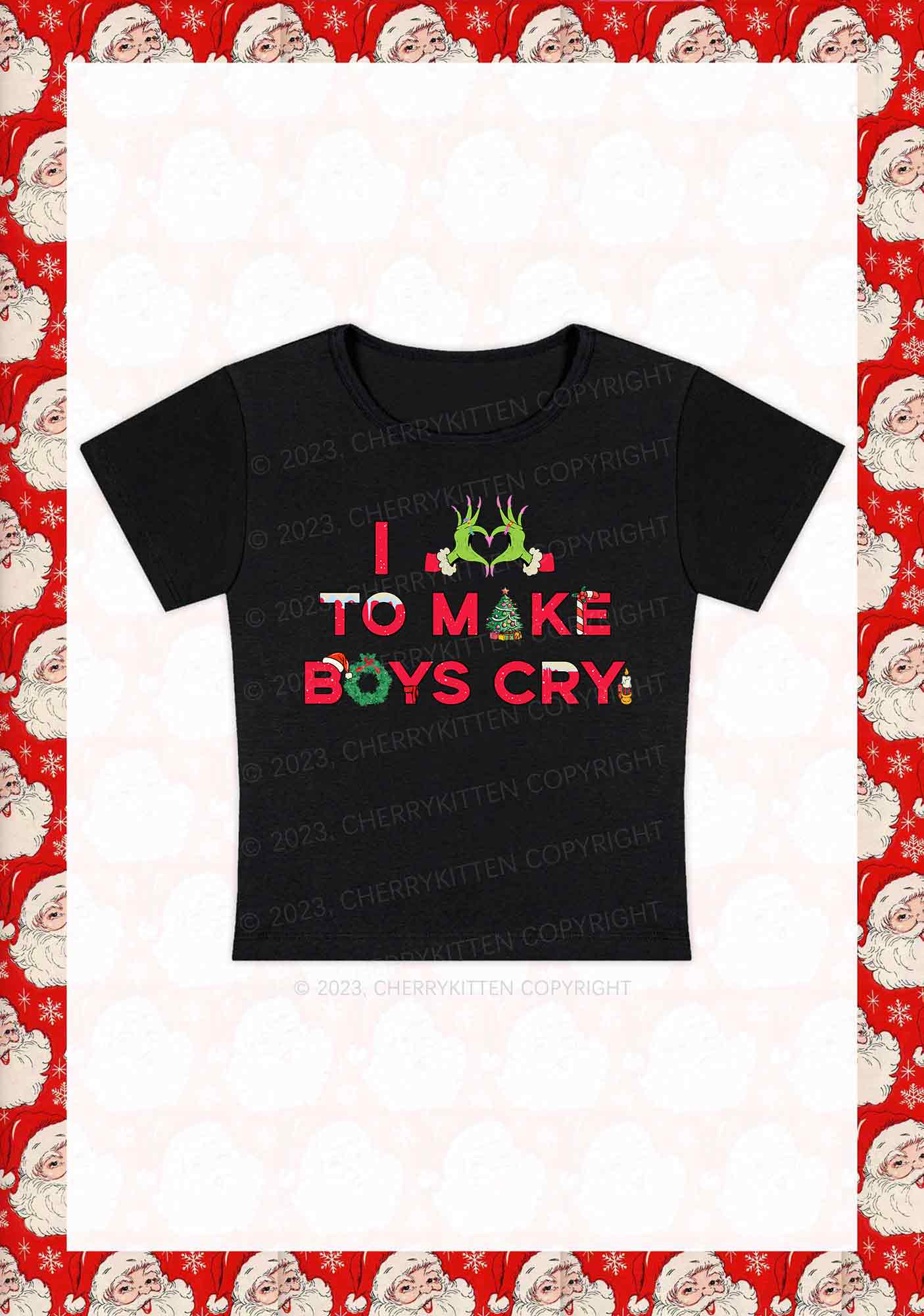 Love To Make Boys Cry Christmas Y2K Baby Tee Cherrykitten