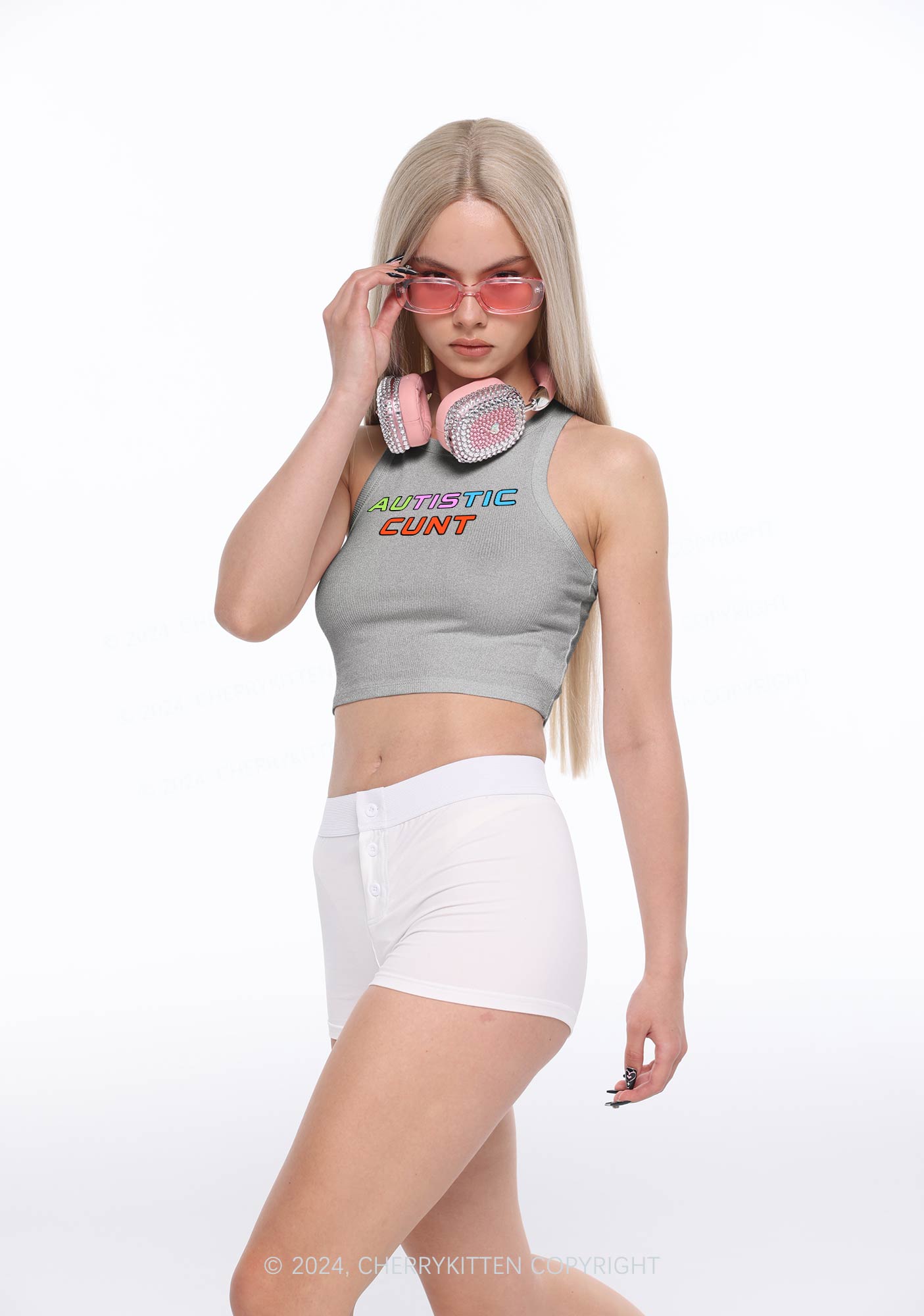 Autistic Cxxt Y2K Crop Tank Top Cherrykitten
