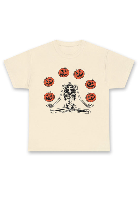 Halloween Pumpkin Head Skeleton Chunky Shirt