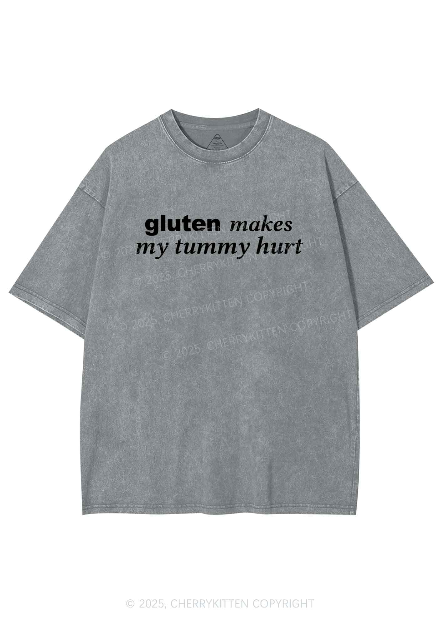 Gluten Makes Tummy Hurt Y2K Shirts Washed Tee Cherrykitten