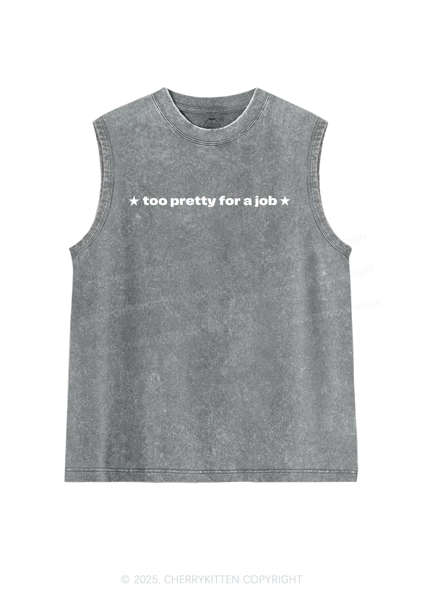 Too Pretty For Job Y2K Washed Muscle Tank Cherrykitten