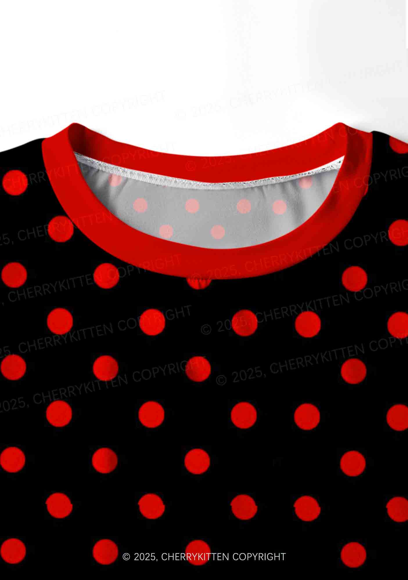 Red Dots On Black Valentine's Day Y2K Print Long Sleeve Pajama Set Cherrykitten