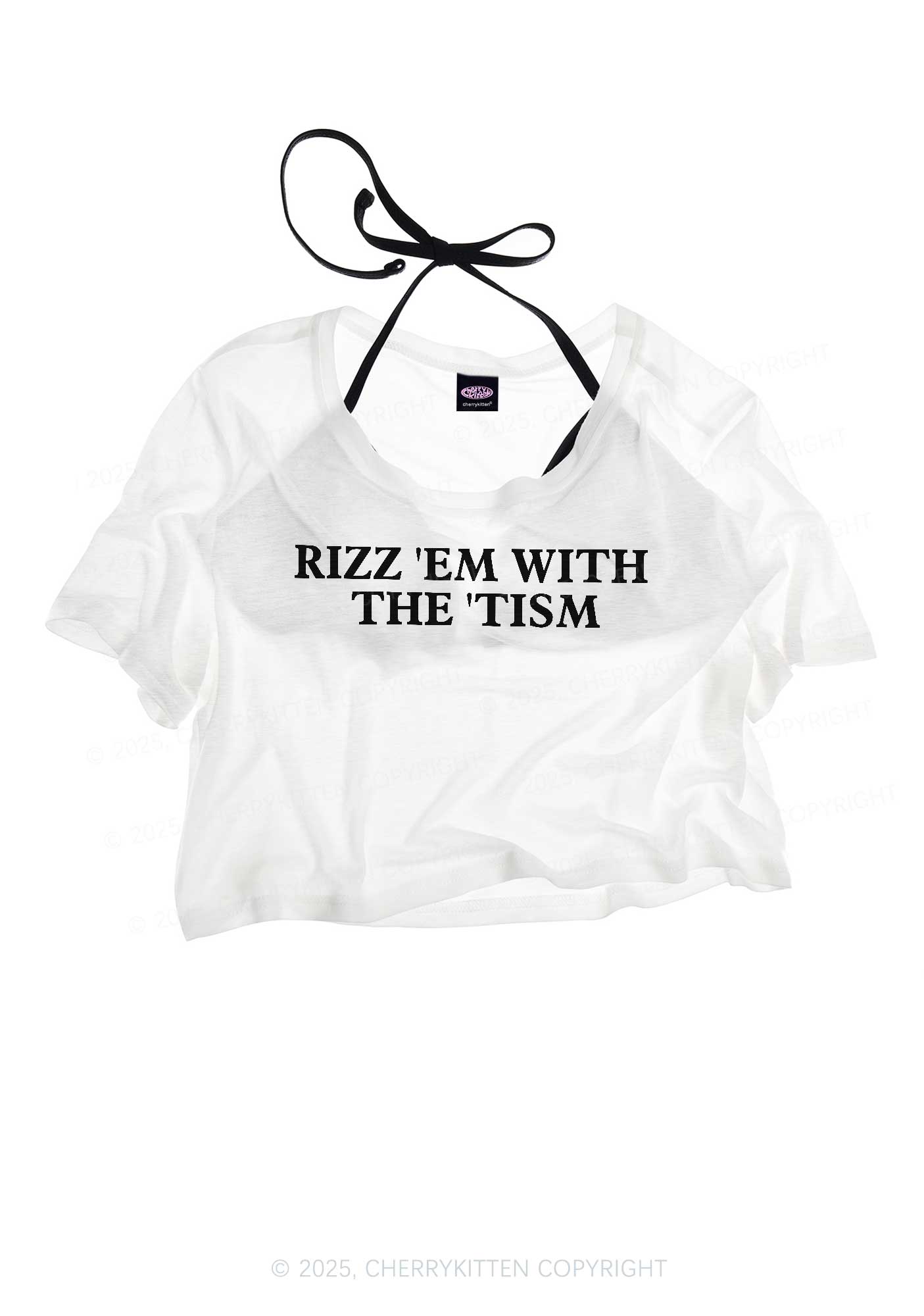 Rizz With Tism Y2K Sheer Crop Tee Cherrykitten