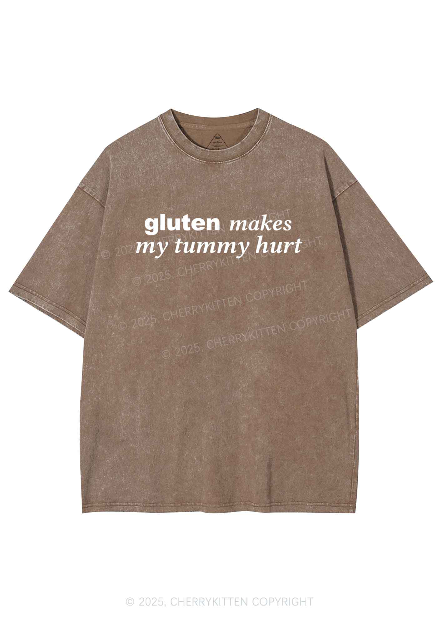 Gluten Makes Tummy Hurt Y2K Shirts Washed Tee Cherrykitten
