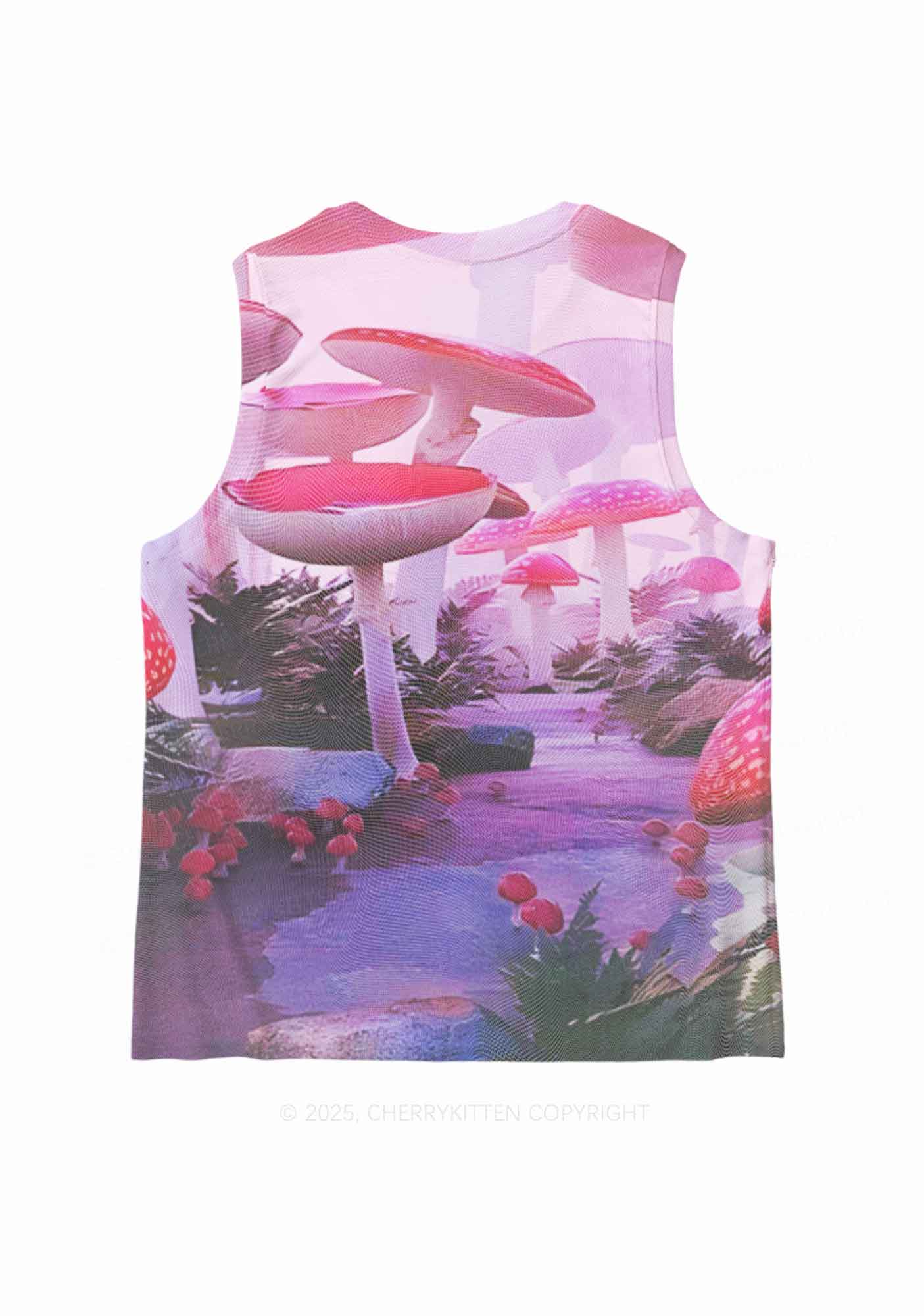 Pink Mushroom Y2K Mesh Muscle Tank Cherrykitten