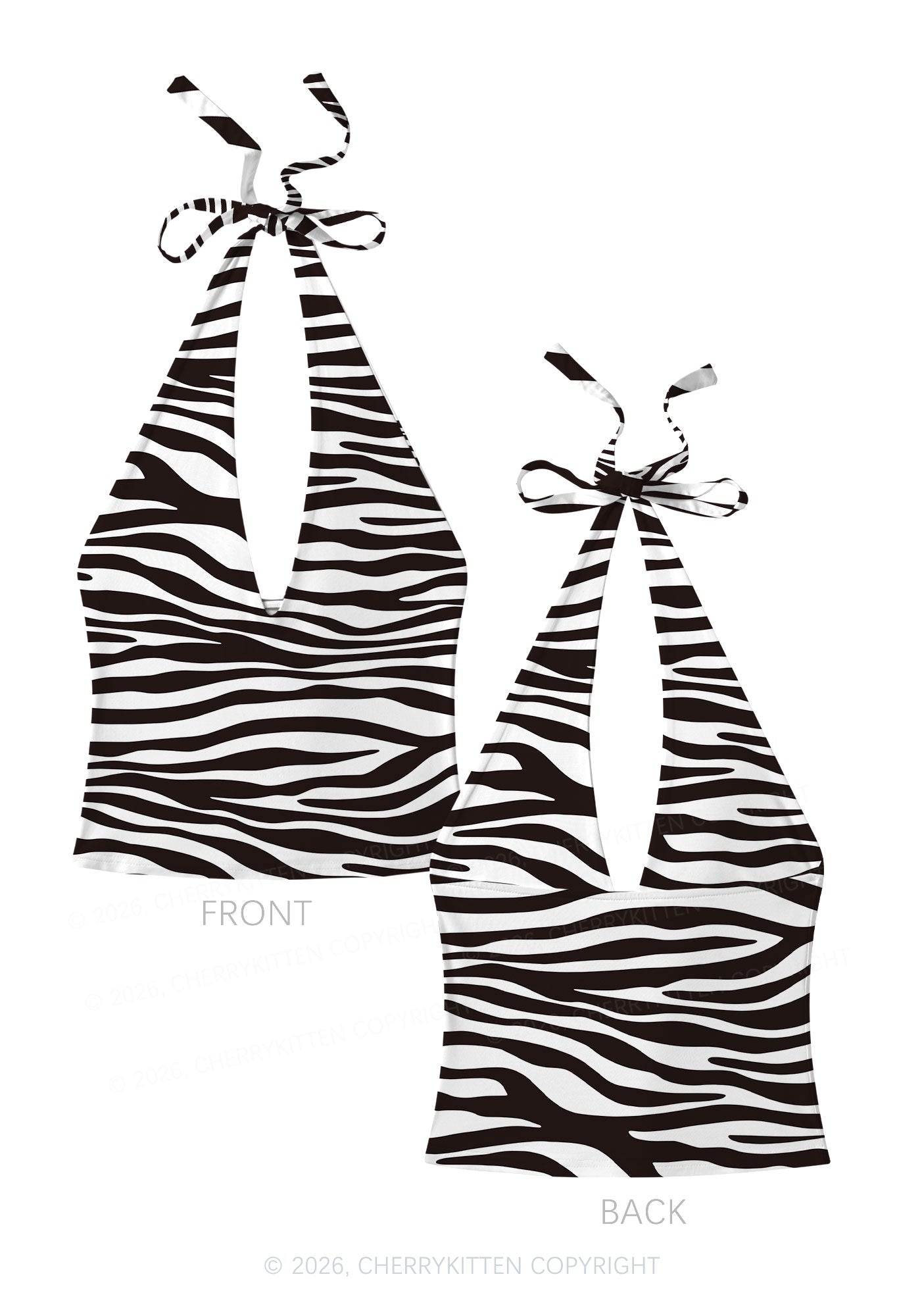 Classic Zebra Stripes Y2K Print Halter Deep V Neck Cami Cherrykitten