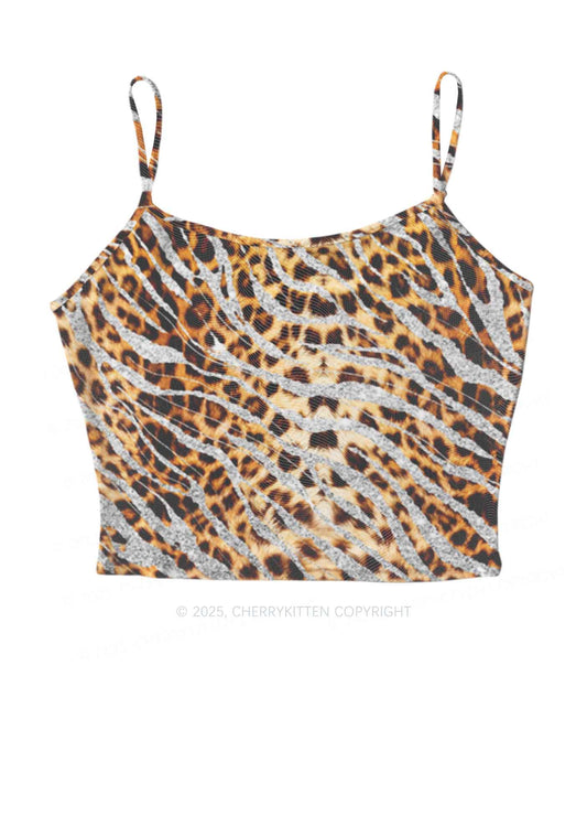 Silver Glitter Leopard Y2K Mesh Cami Tank Cherrykitten