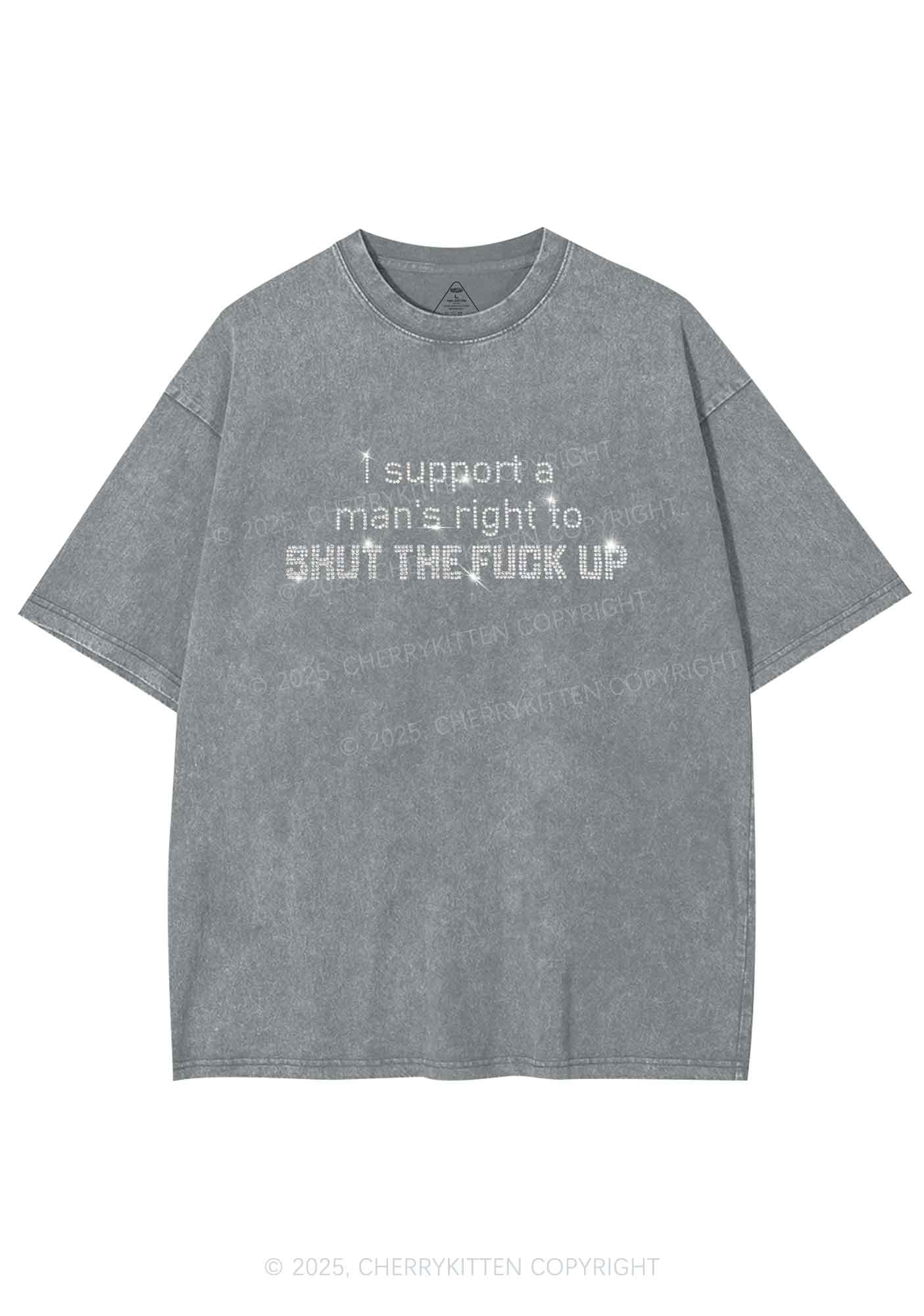 Rhinestone I Support A Mans Right Y2K Shirts Washed Tee Cherrykitten