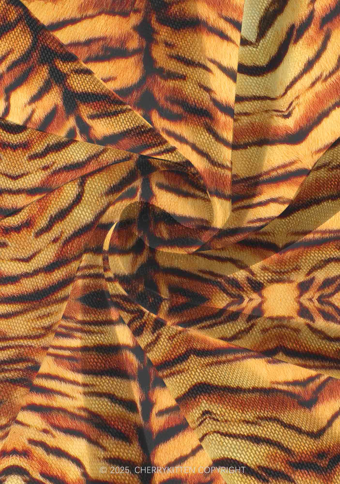 Wild Tiger Texture Y2K Mesh Slip Dress With Scarf Set Cherrykitten