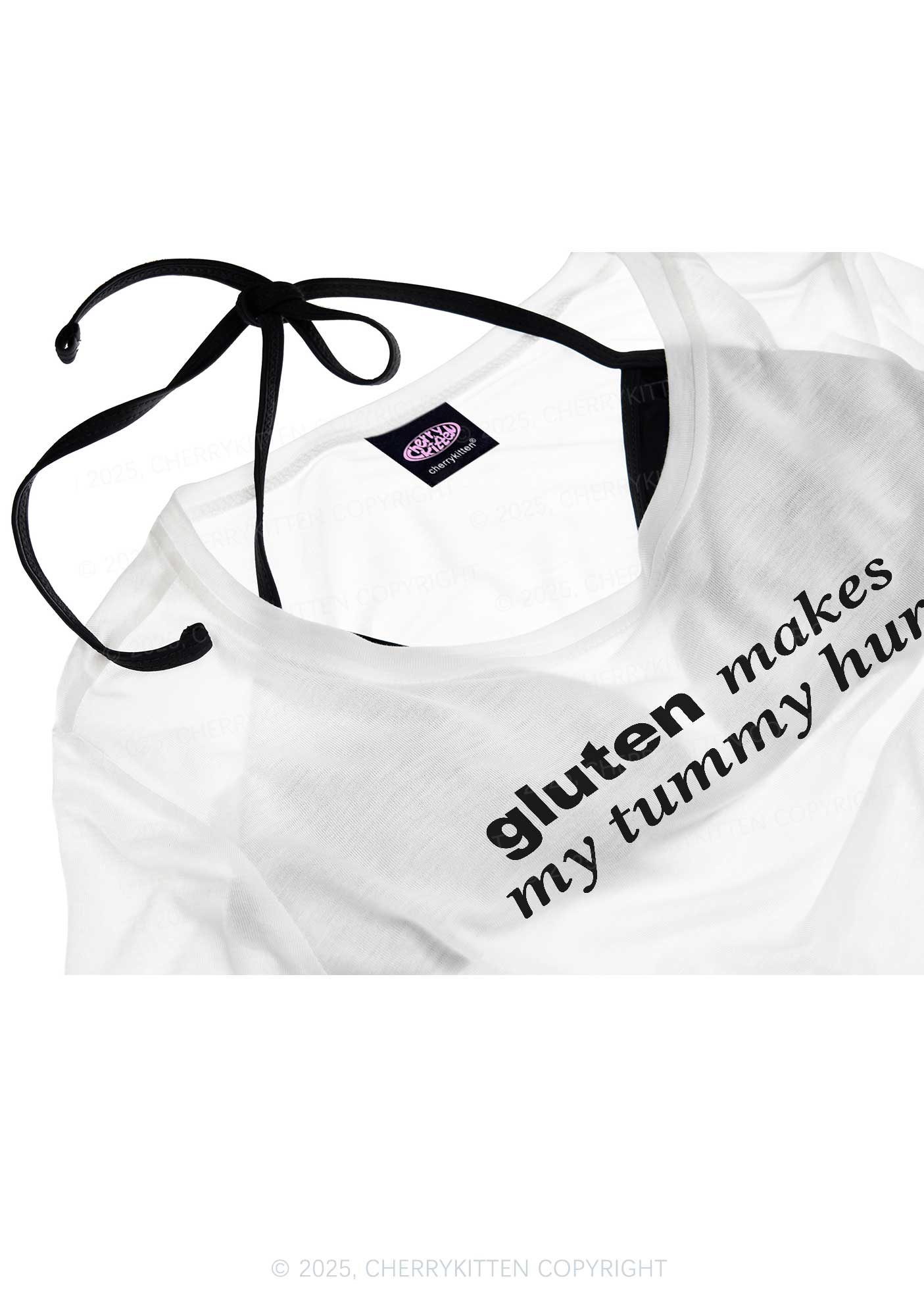 Gluten Makes Tummy Hurt Y2K Sheer Boyfriend Tee Cherrykitten