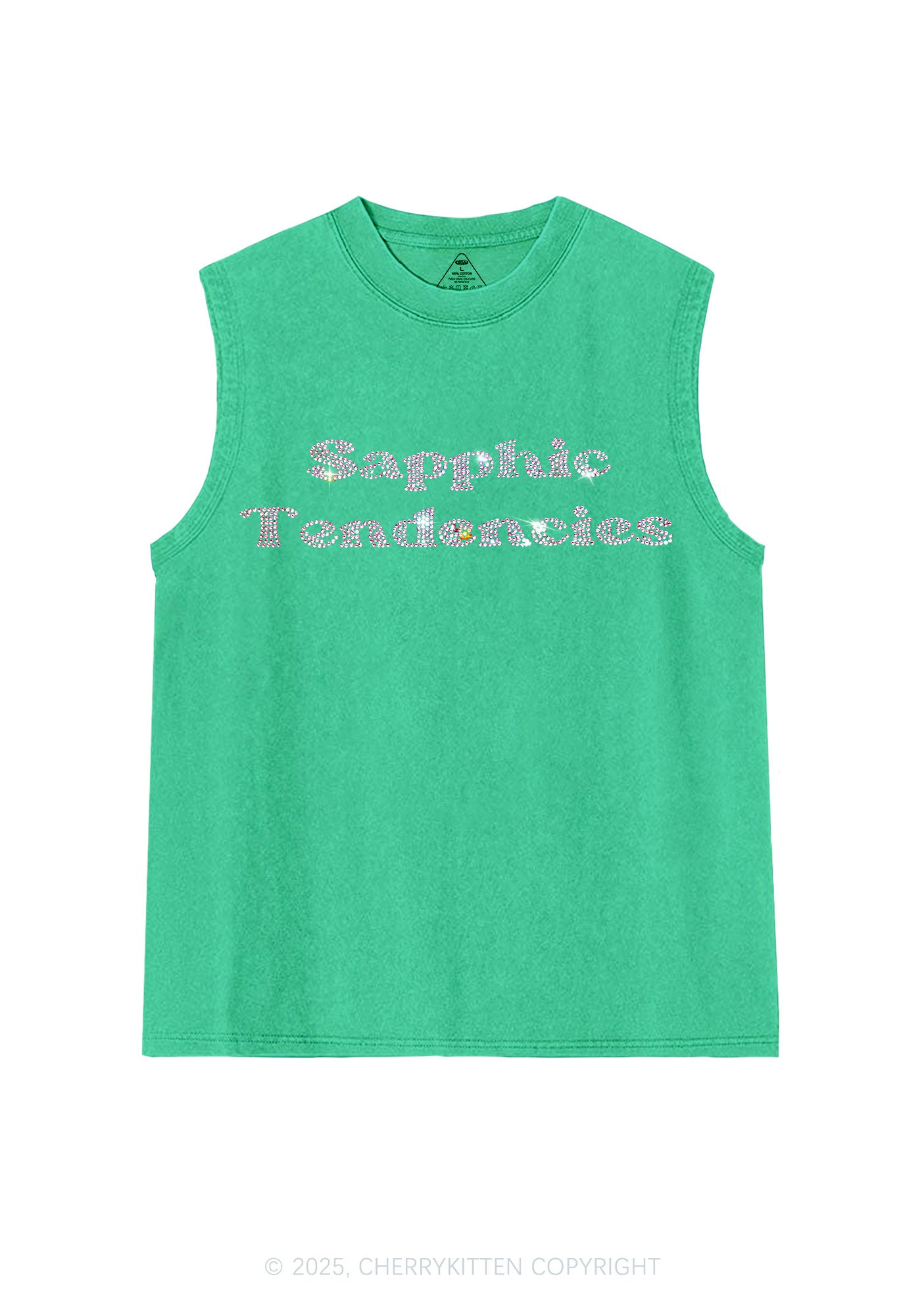 Rhinestone Sapphic Tendencies Pride Y2K Washed Muscle Tank Cherrykitten