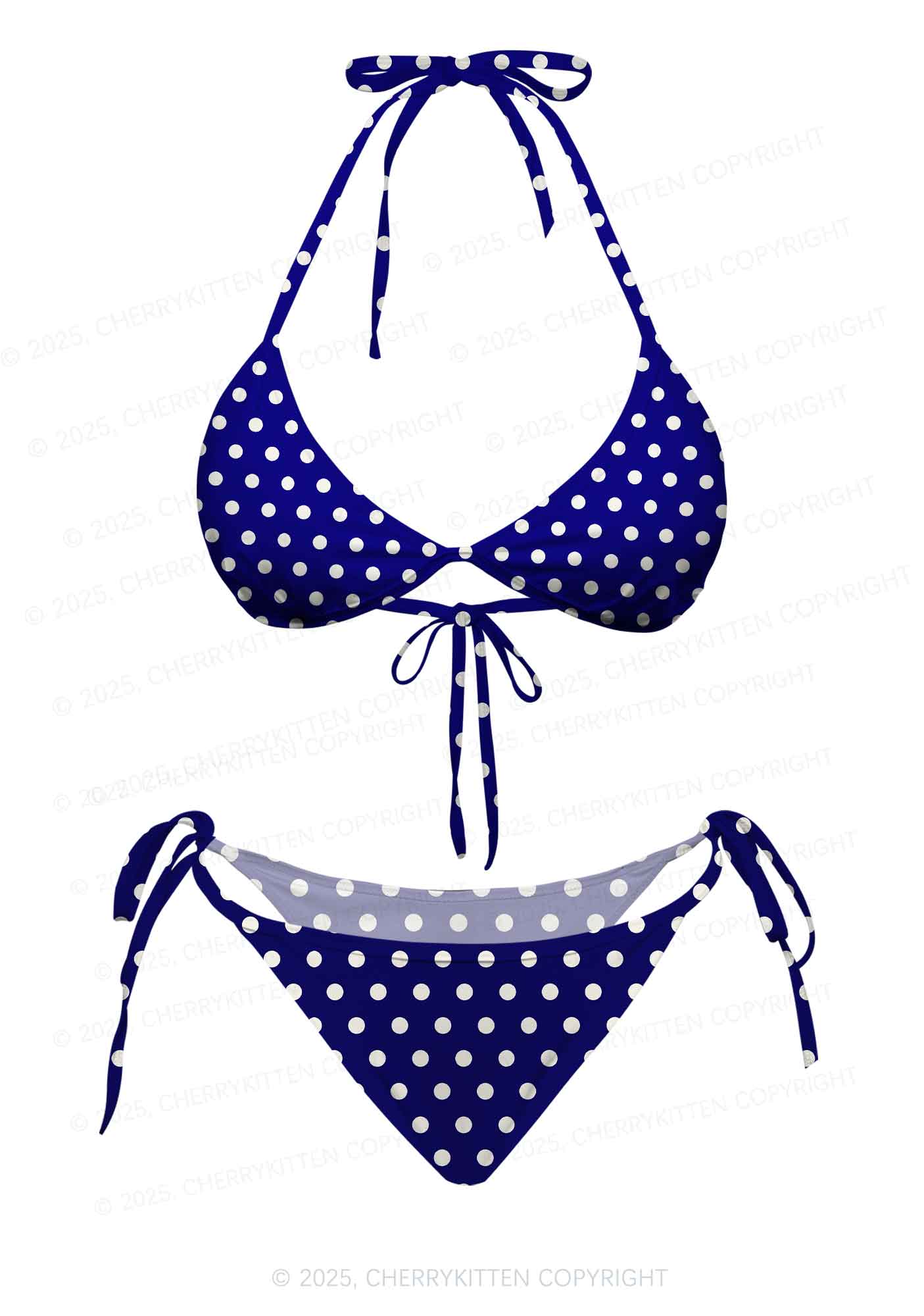 Classic Blue Dots Y2K Print Bikini Set Cherrykitten