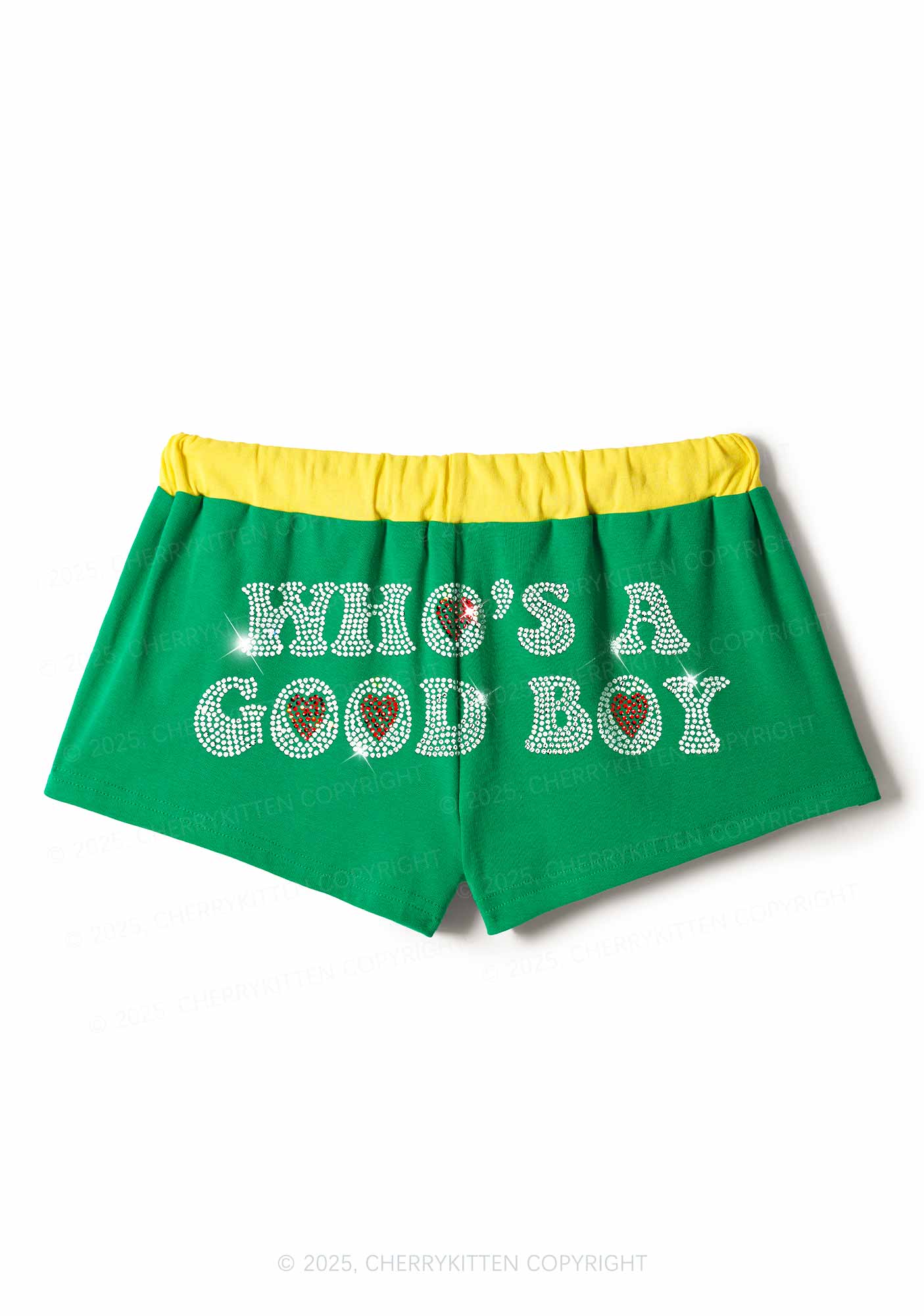 Rhinestone Whos A Good Boy Y2K Drawstring Mini Shorts Cherrykitten
