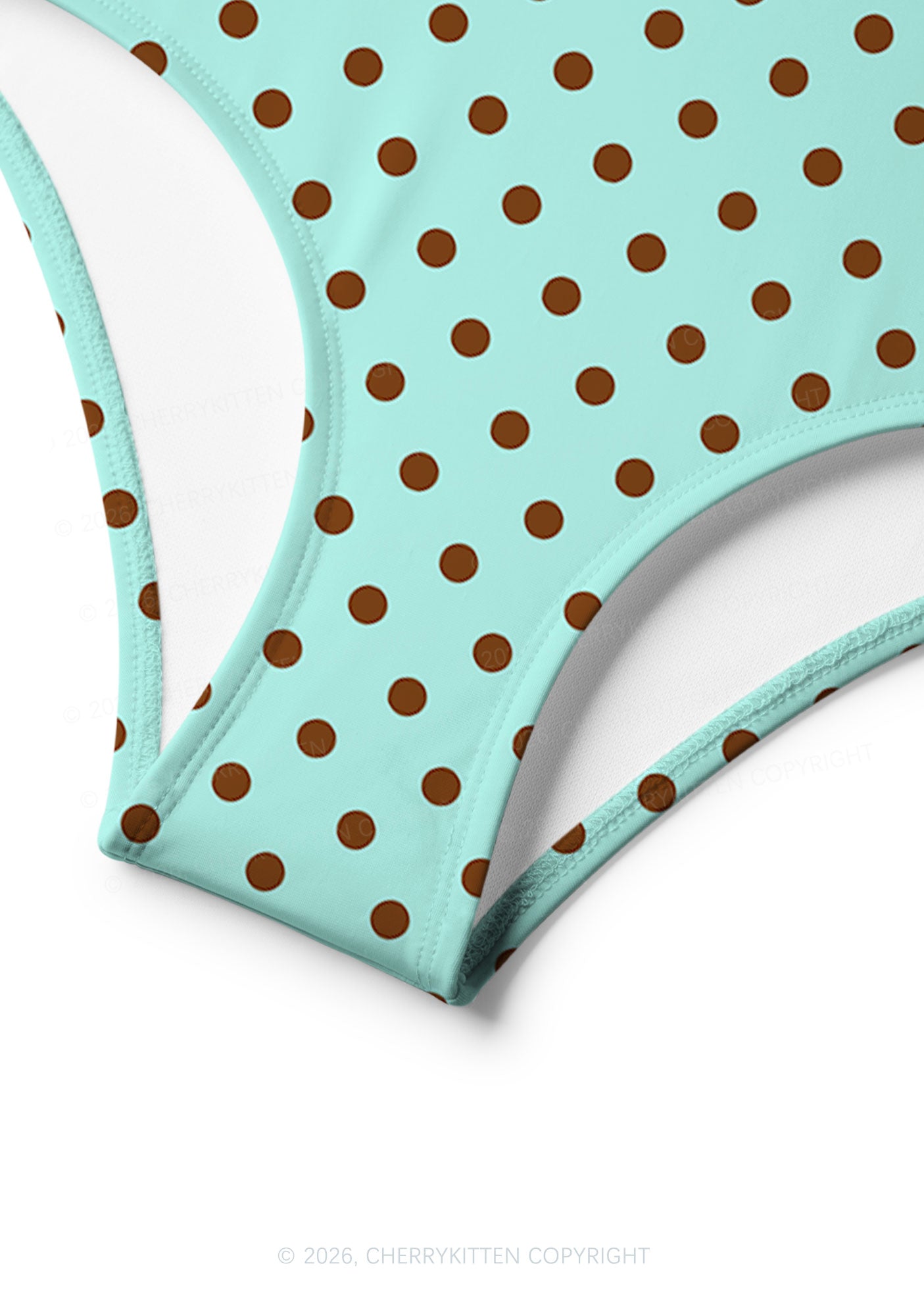 Brown Dots On Mint Green Y2K Print Bikini Set Cherrykitten