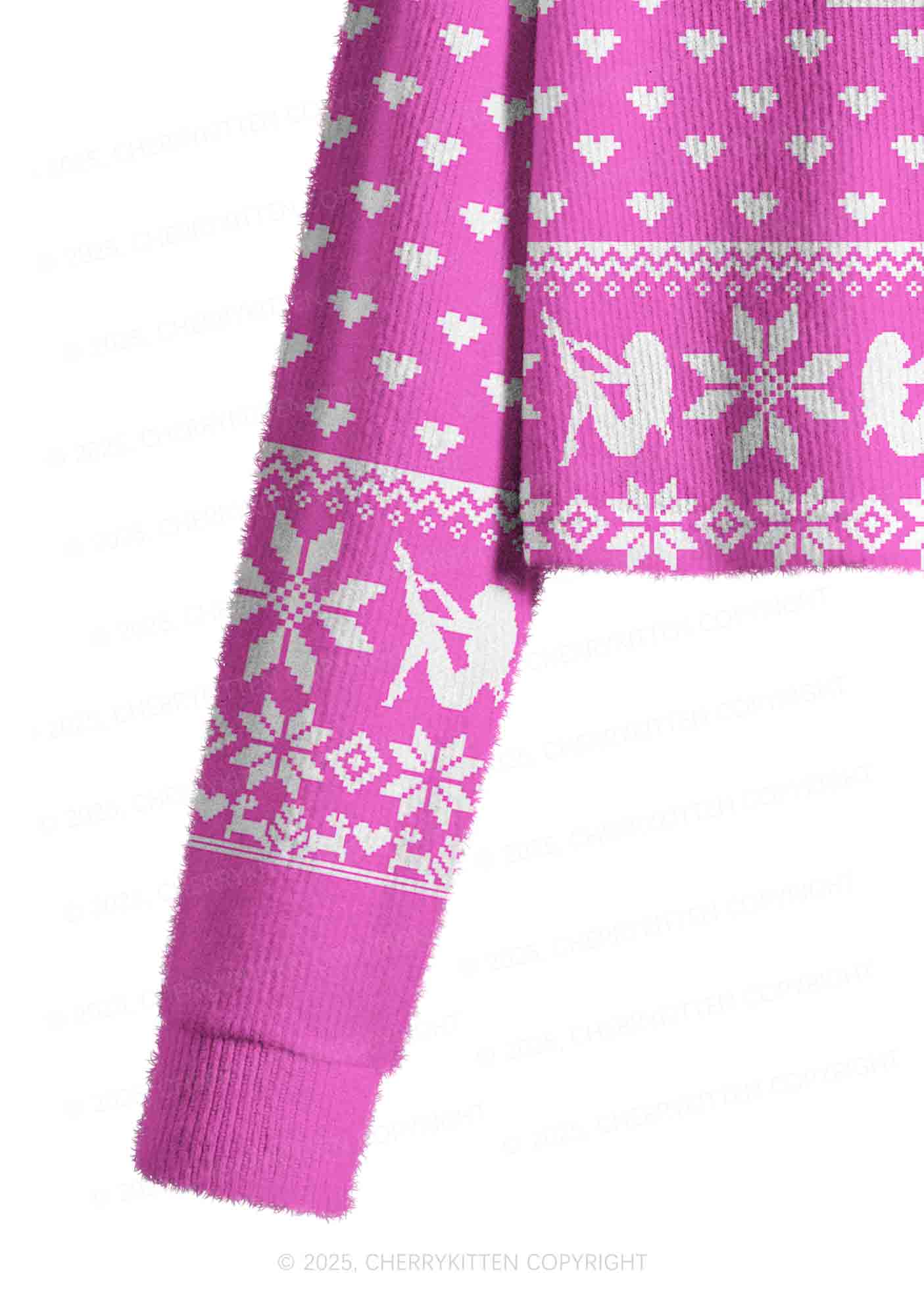 Pink Cxxt Y2K Christmas Crop Knit Sweatshirt Cherrykitten
