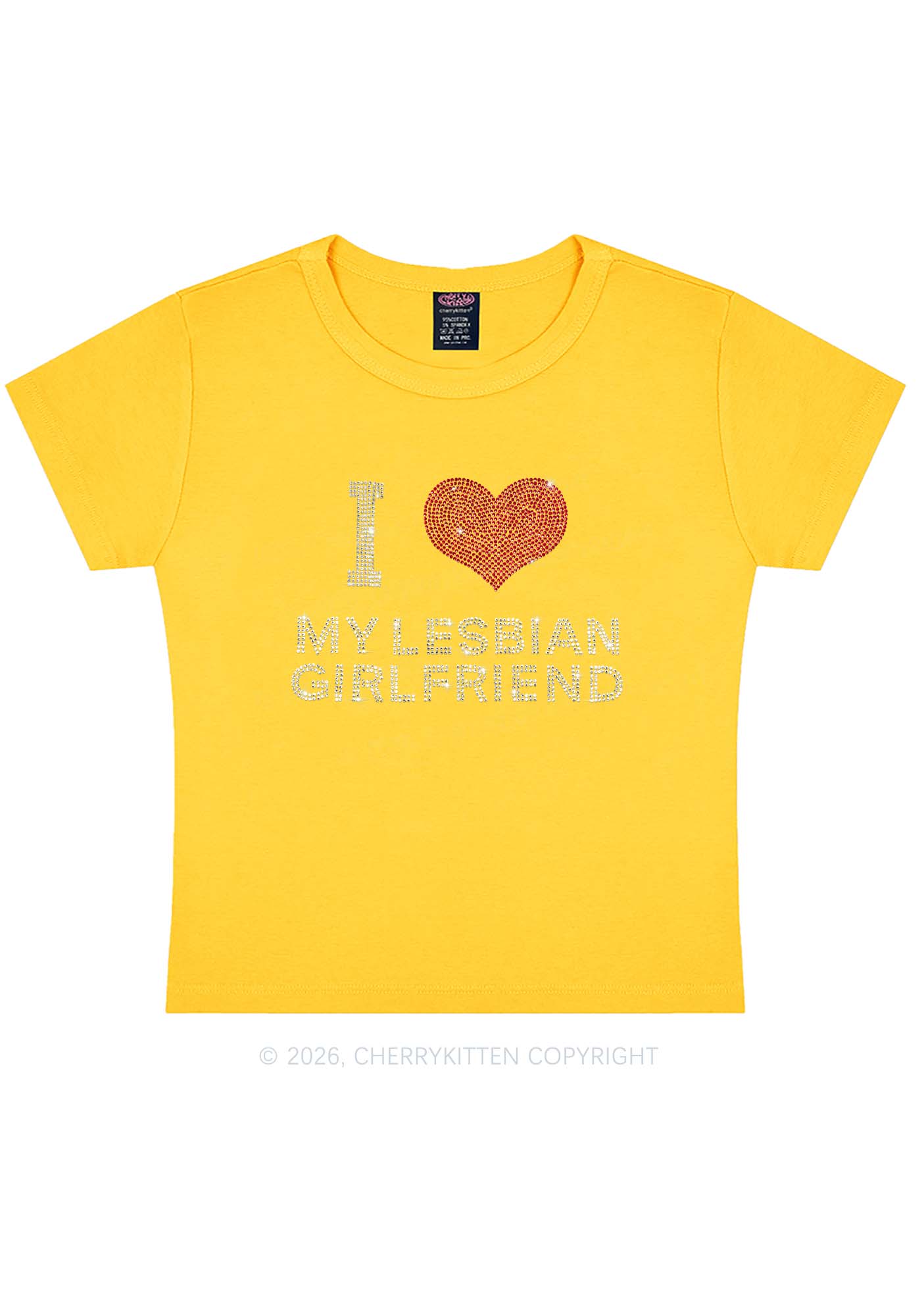 Rhinestone I Love My Lesbian GF Pride Y2K Baby Tee Cherrykitten
