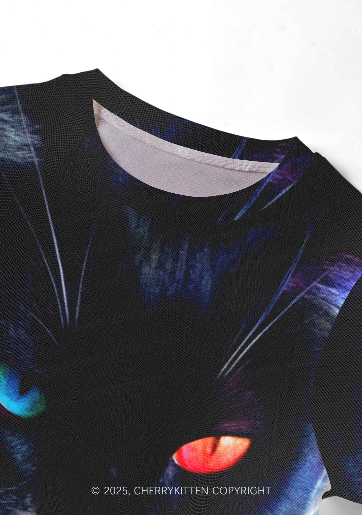 Odd Eyed Cat Y2K Mesh Crop Top Cherrykitten