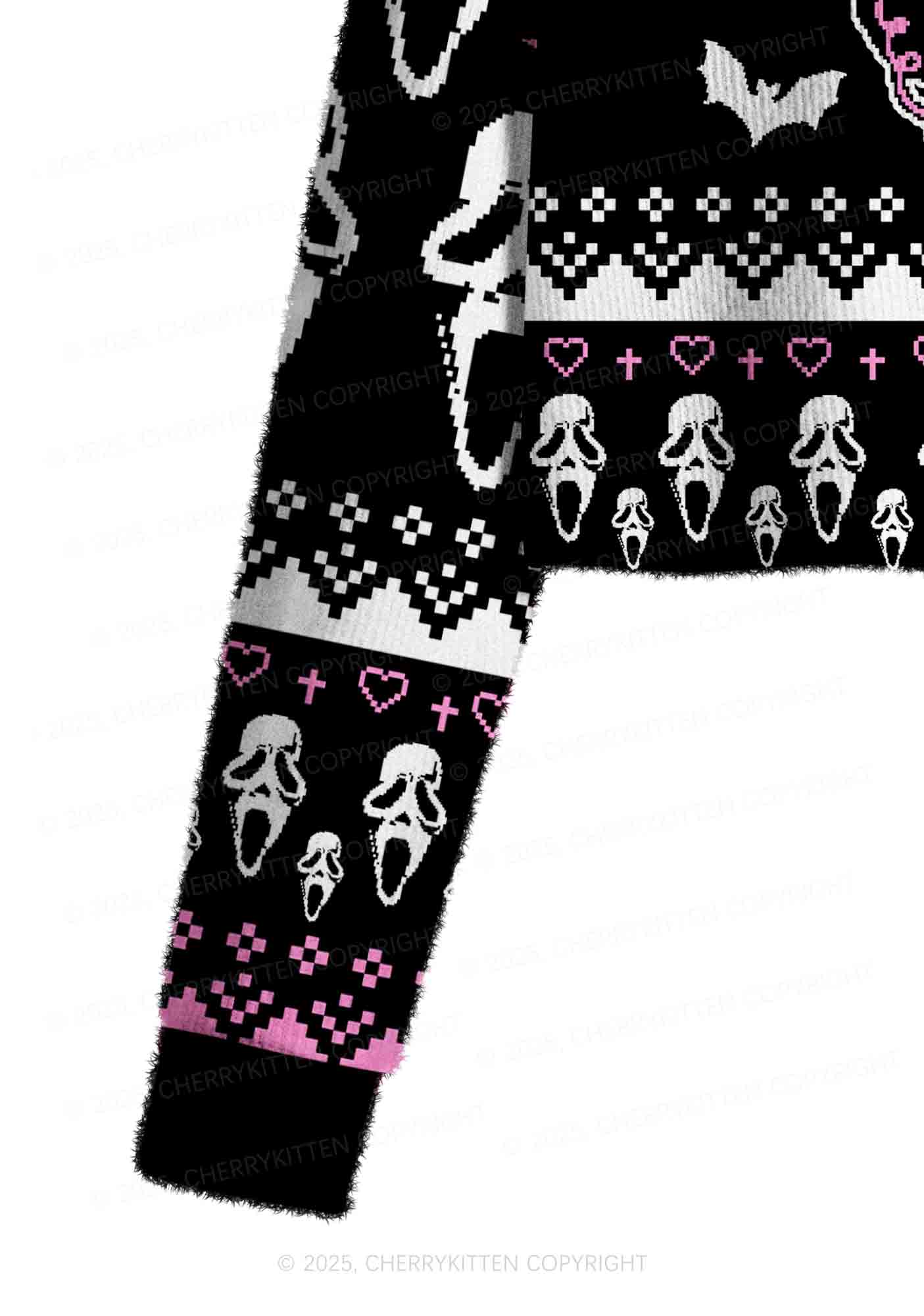 Halloween No You Hang Up Y2K Christmas Crop Knit Sweatshirt Cherrykitten