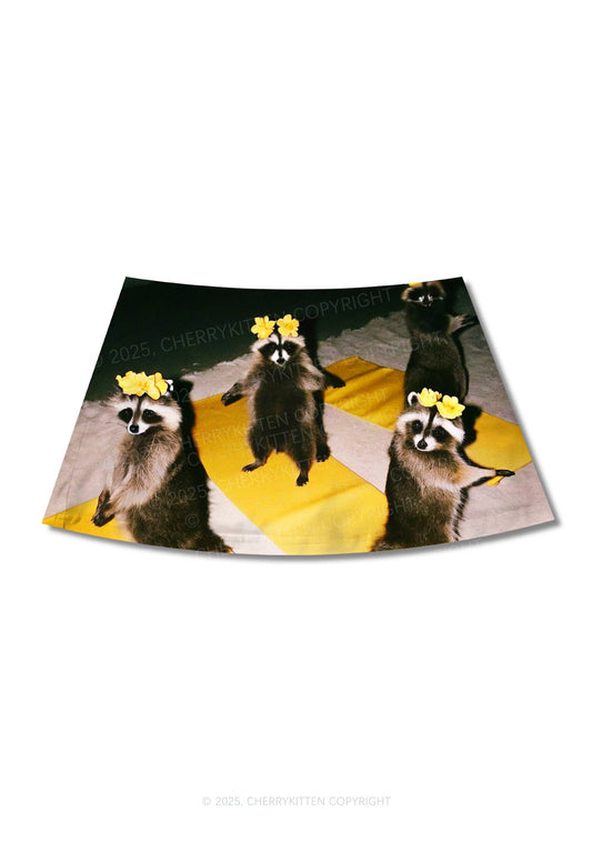 Yoga Raccoon Y2K Print Mini Skirt Cherrykitten
