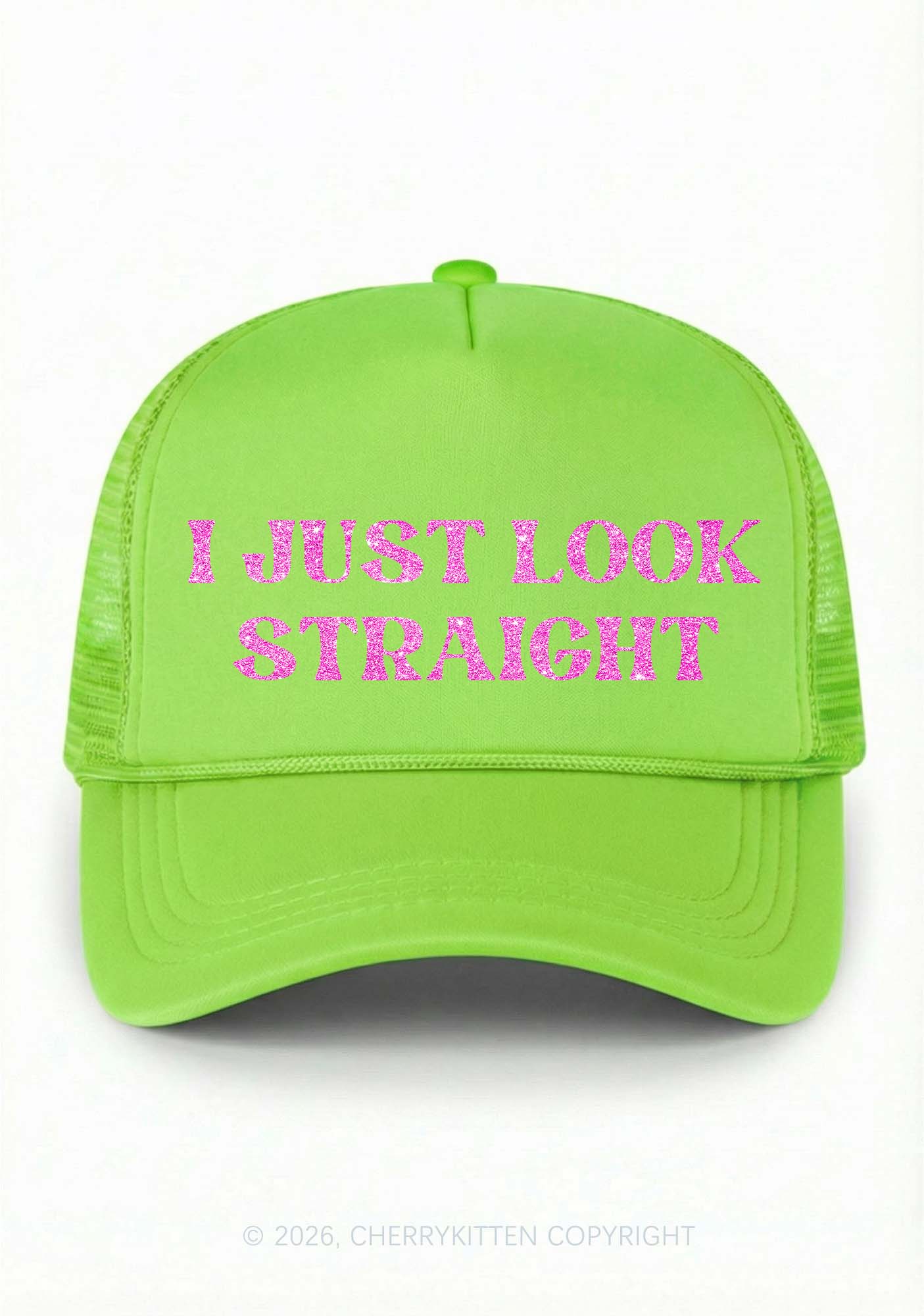 Glitter I Just Look Straight Pride Y2K Trucker Hat Cherrykitten