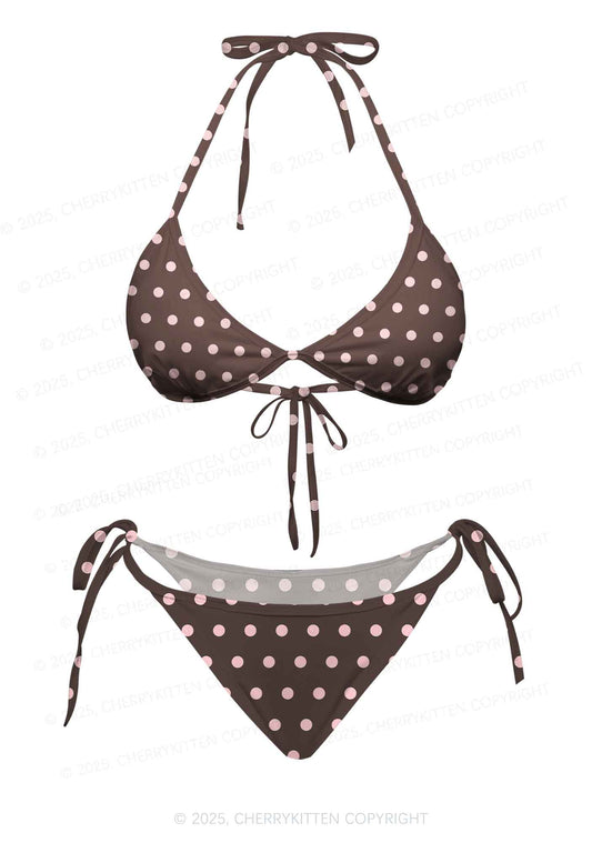 Pink Dots On Palms Y2K Print Bikini Set Cherrykitten