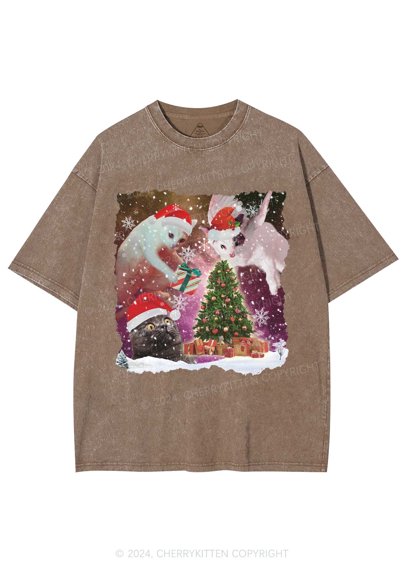Christmas Cats Gift Y2K Washed Tee Cherrykitten